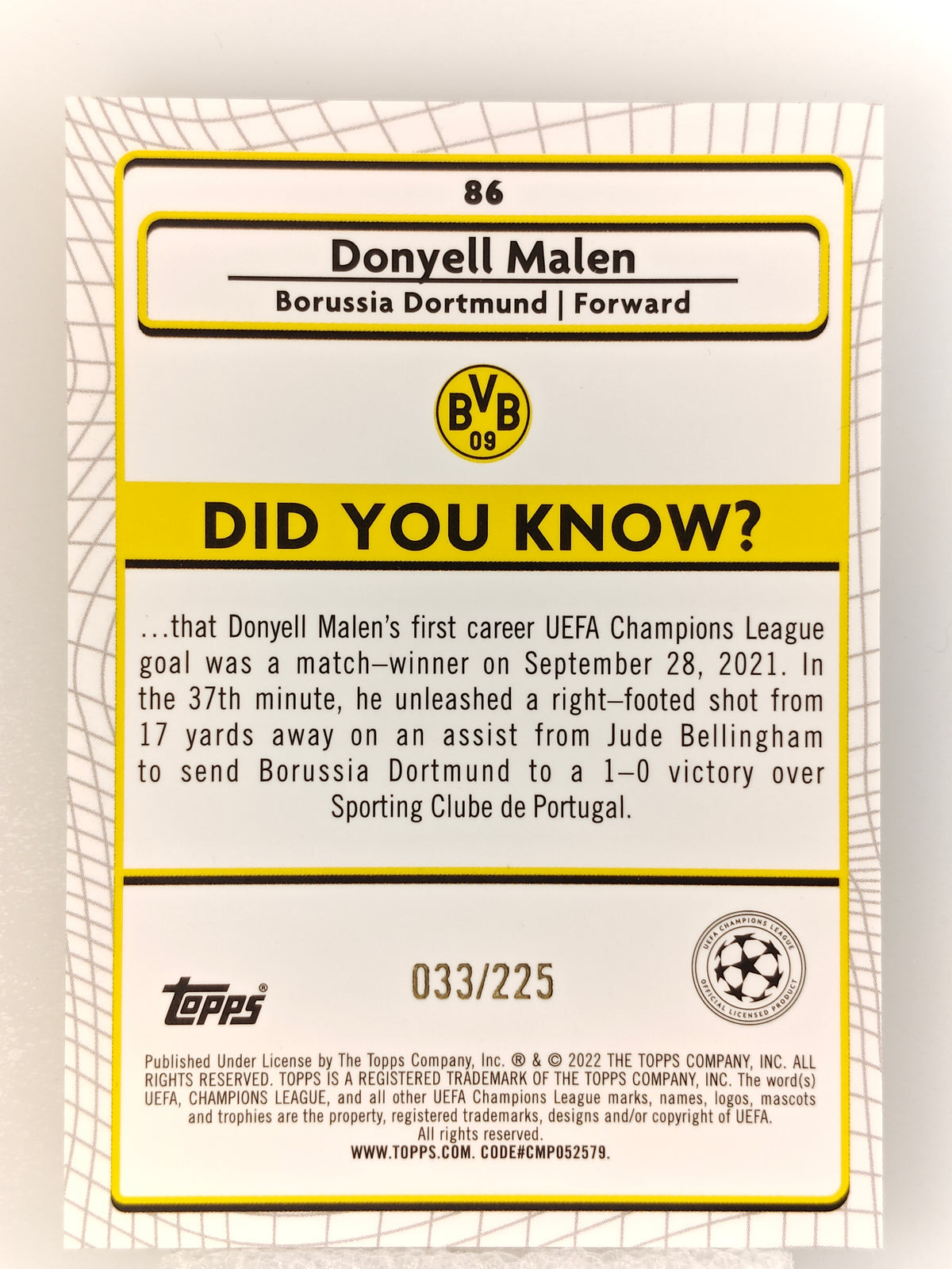 Donyell Malen /225 - Topps Merlin 21/22
