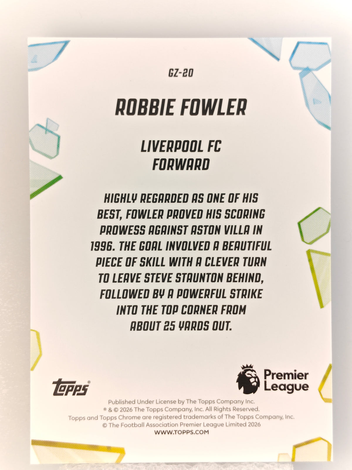 Robbie Fowler golazo - Topps Sapphire 25/26