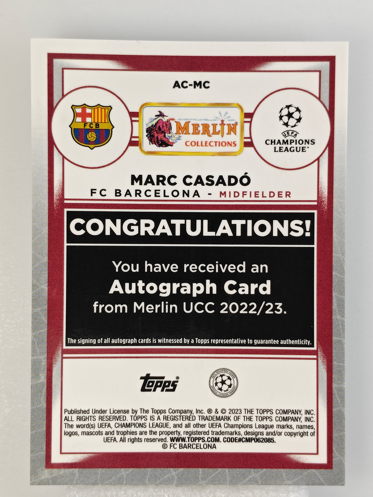 Marc Casado auto RC - Topps Merlin 22/23