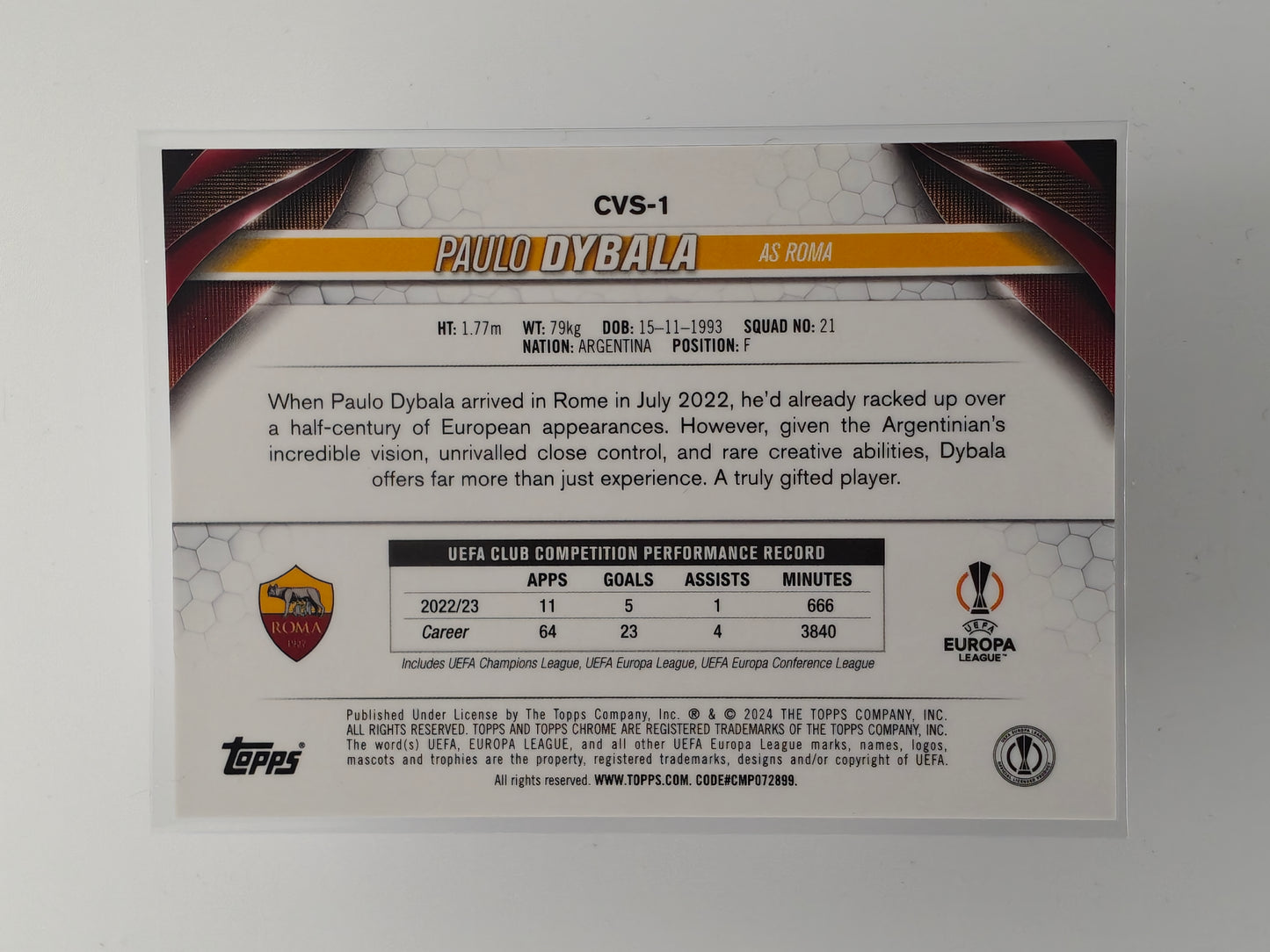Paulo Dybala image variation SP - Topps Sapphire 23/24