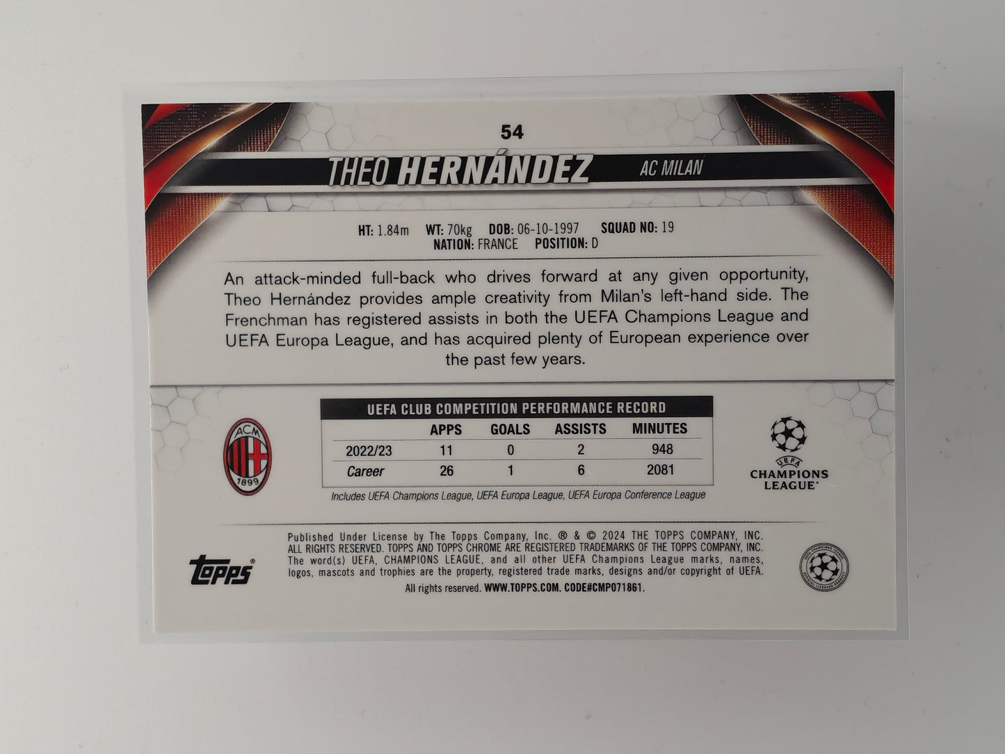 Theo Hernandez /99 - Topps Chrome 23/24
