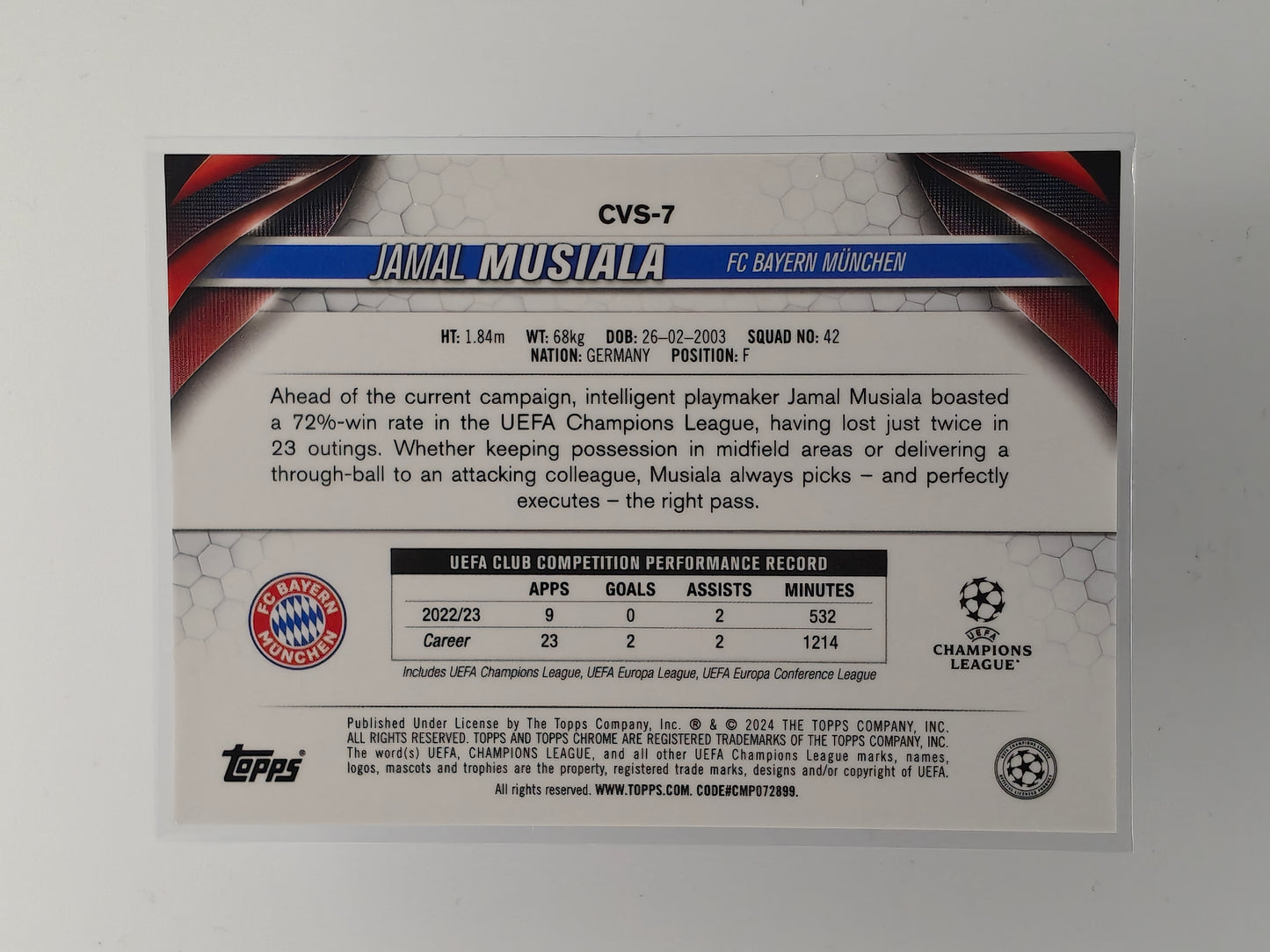 Jamal Musiala image variation SP - Topps Sapphire 23/24