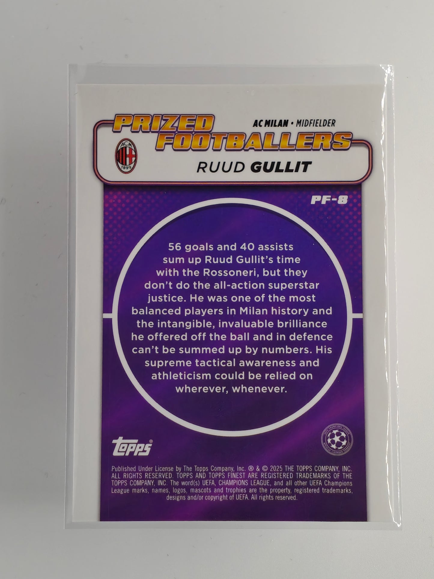 Ruud Gullit /299 Prized footballers - Topps Finest 24/25