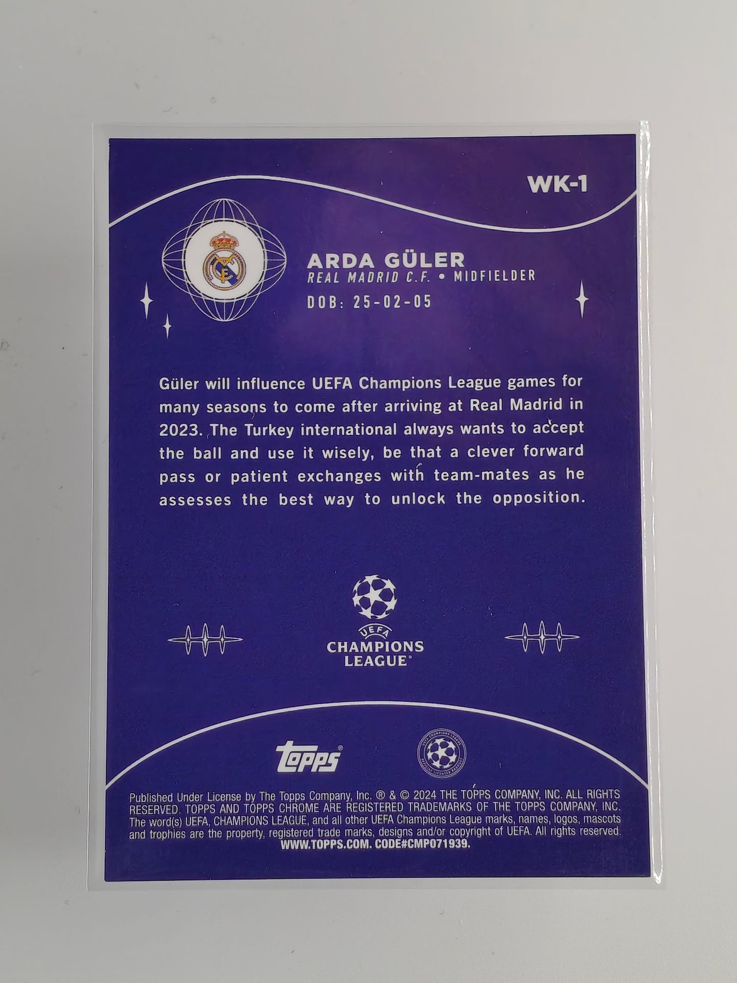 Arda Guler /99 wonderkids - Topps Sapphire 23/24