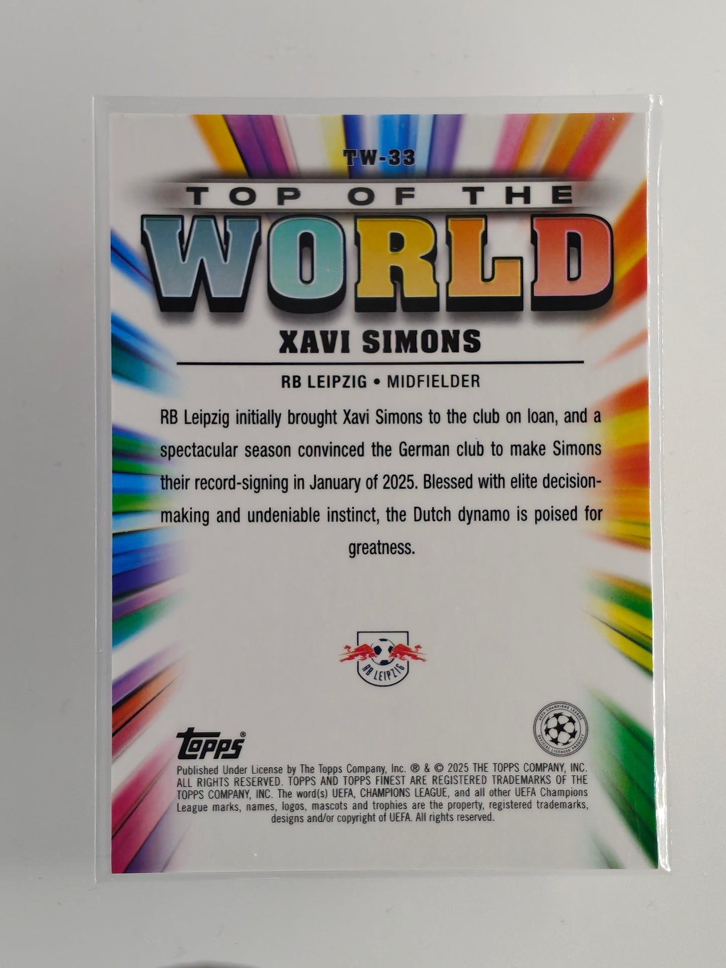 Xavi Simons /299 Top of the World - Topps Finest 24/25