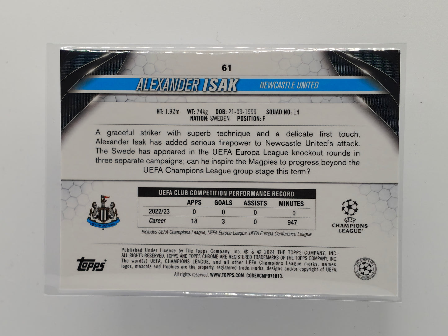 Alexander Isak - Topps Sapphire 23/24