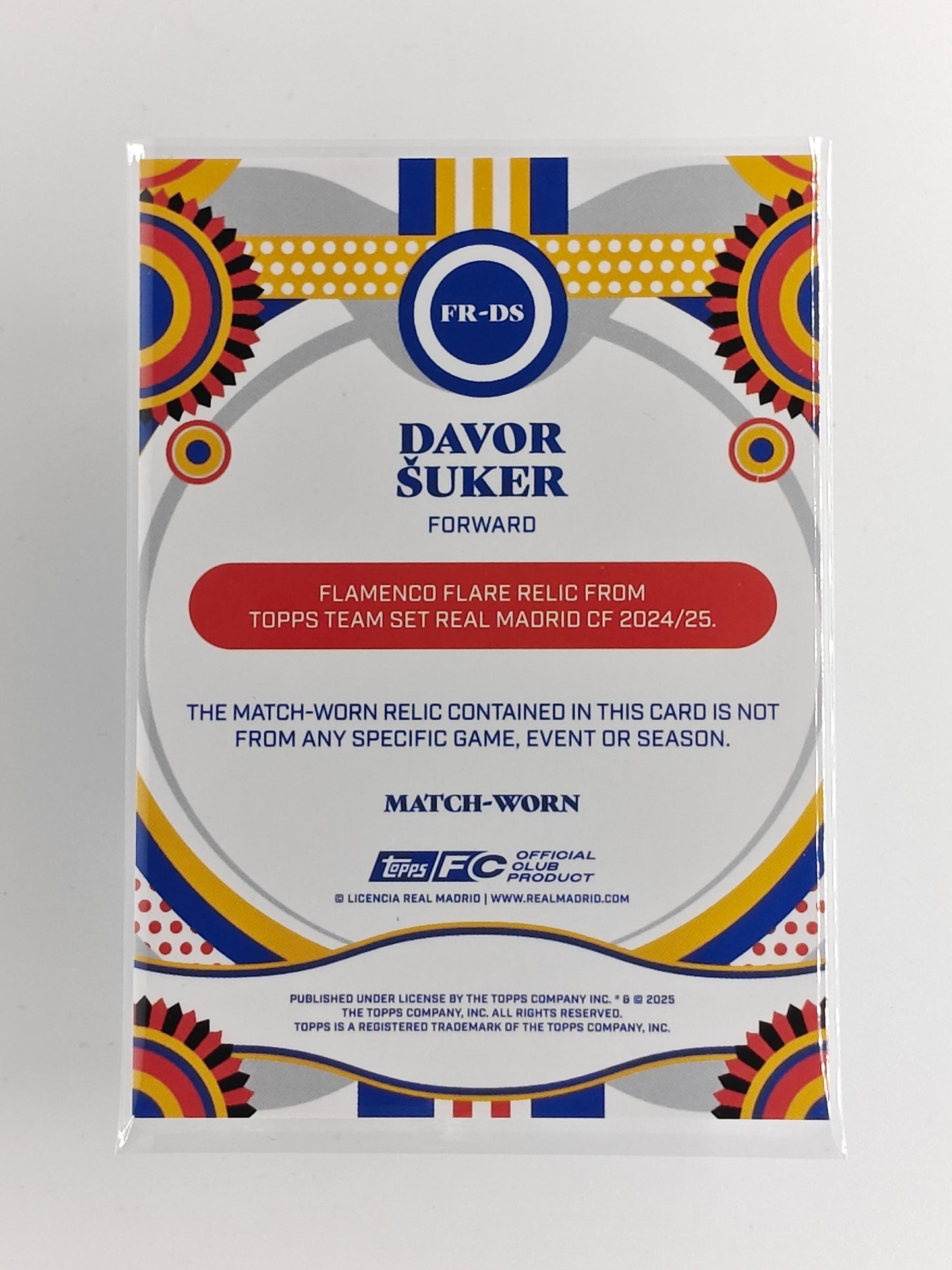 Davor Suker Patch /250 Match-Worn - Topps Real madrid team set