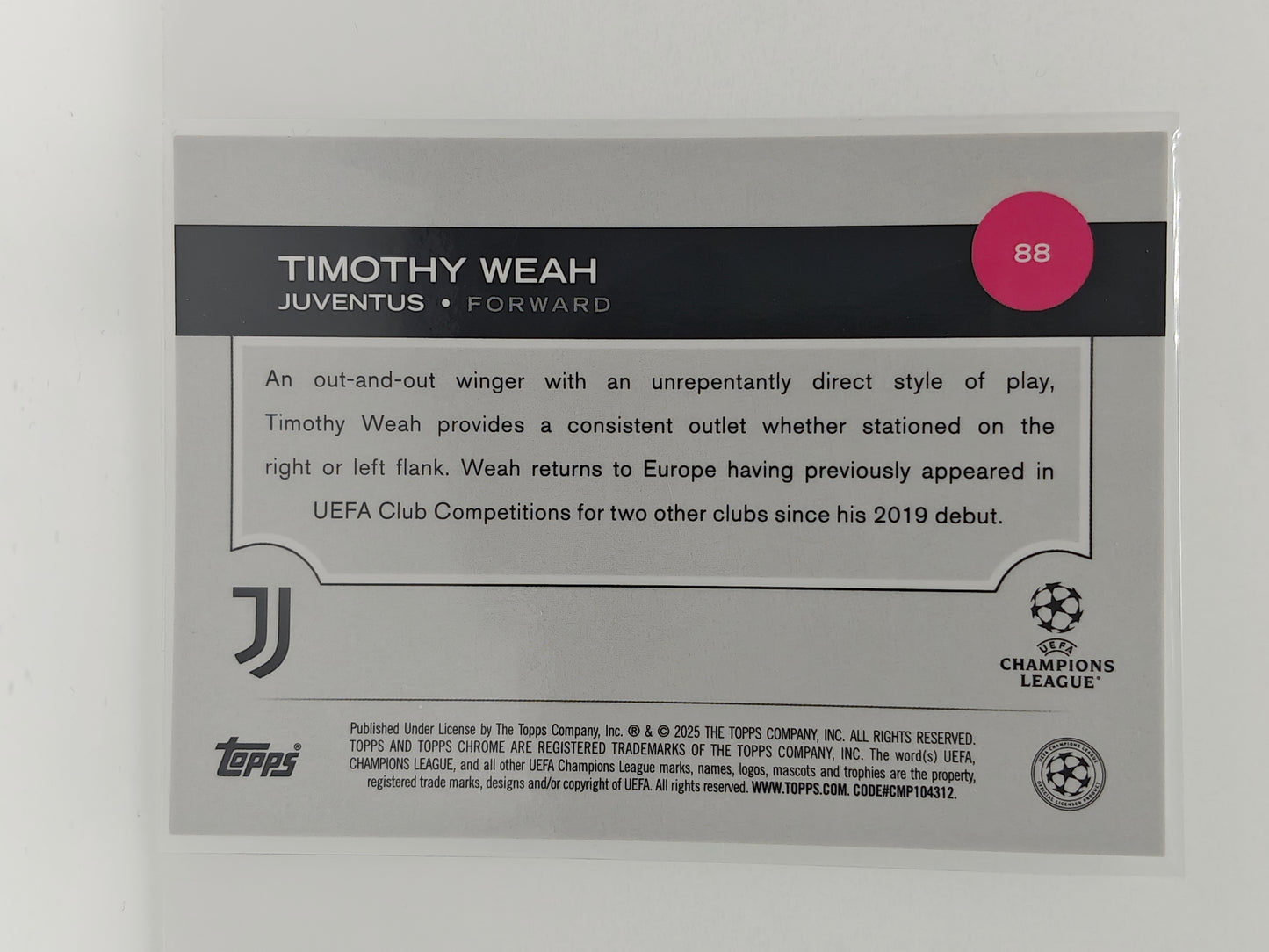 Timothy Weah night vision SP - Topps Chrome 24/25 Logofractor