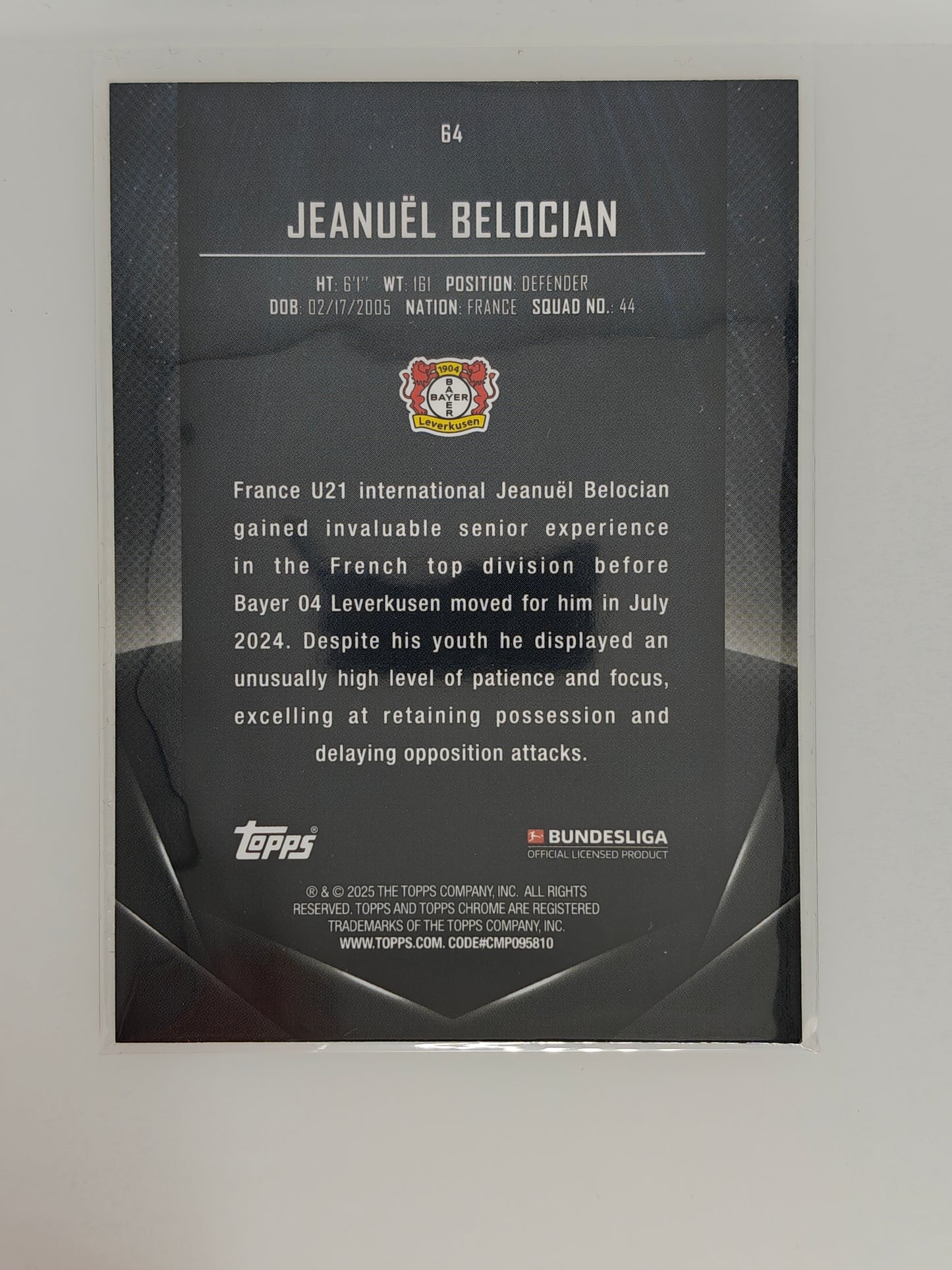 Jeanuel Belocian 1/12 midnight - Topps Midnight 24/25