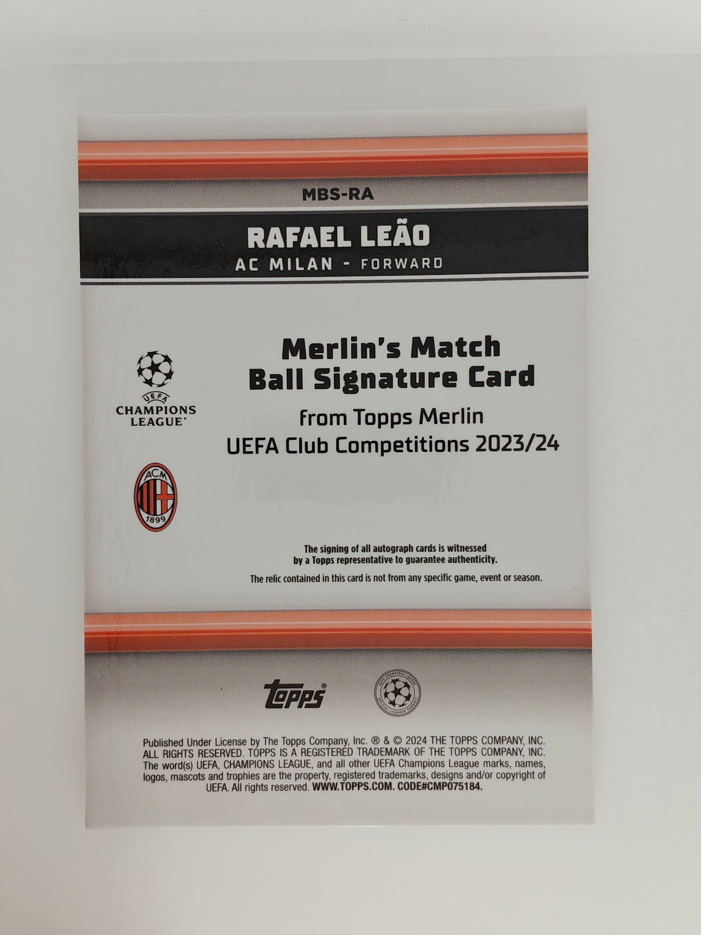 Rafael Leao auto /50 matchball relic casehit SP - Topps Merlin 23/24