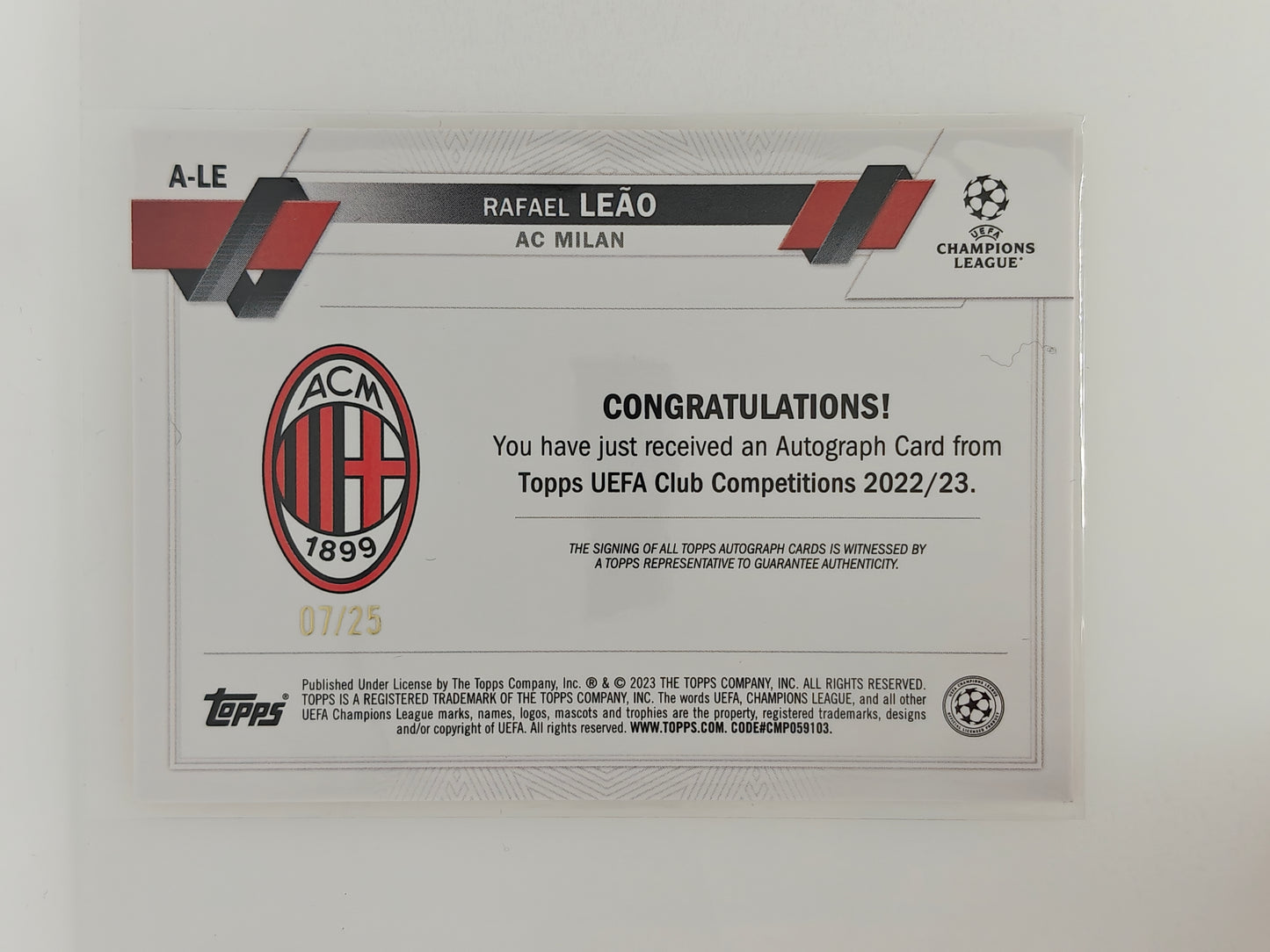 Rafael Leao auto /25 - Topps Flagship 22/23