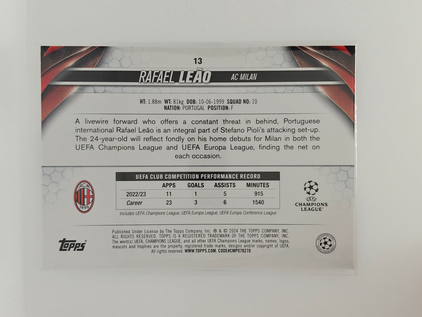 Rafael Leao image variation sp - Topps Flagship 23/24