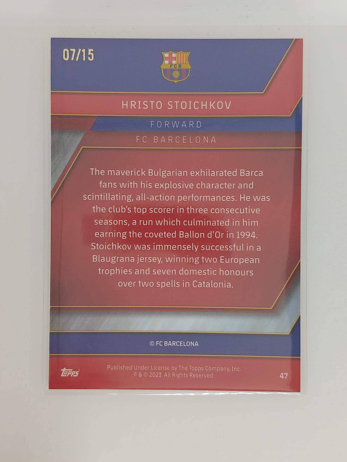 Hristo Stoichkov /15 - Topps Chrome Barca 22/23