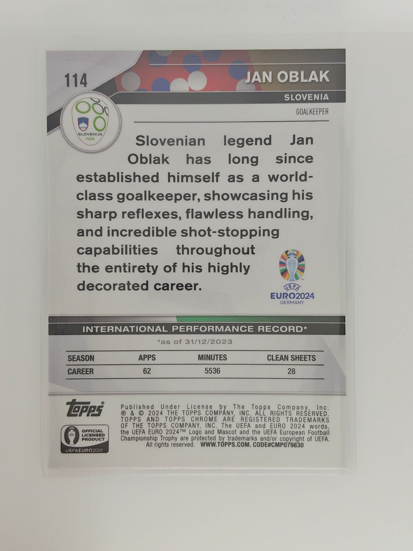 Jan Oblak /150 - Topps Chrome Euro 24