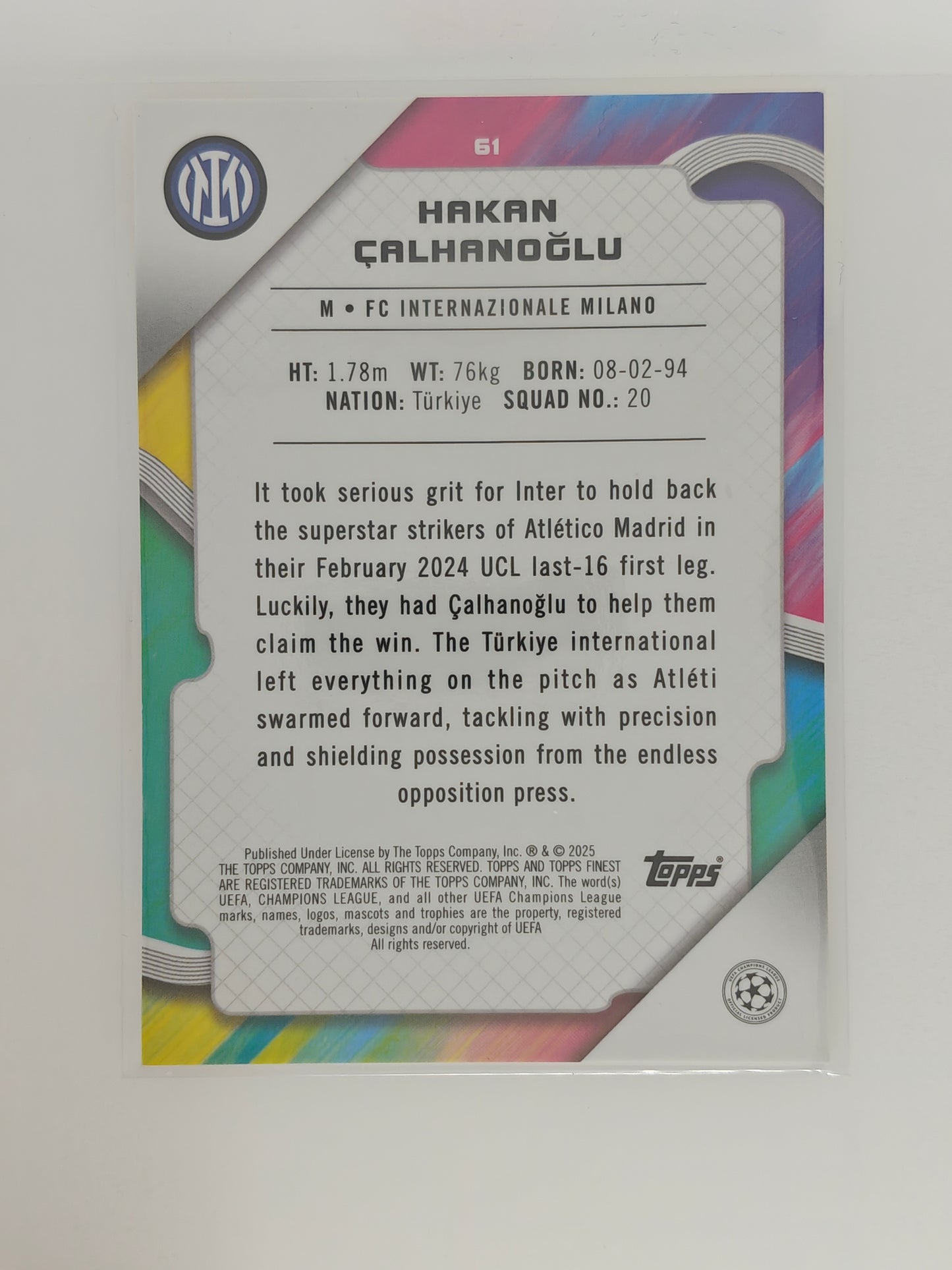 Hakan Calhanoglu /50 - Topps Finest 24/25