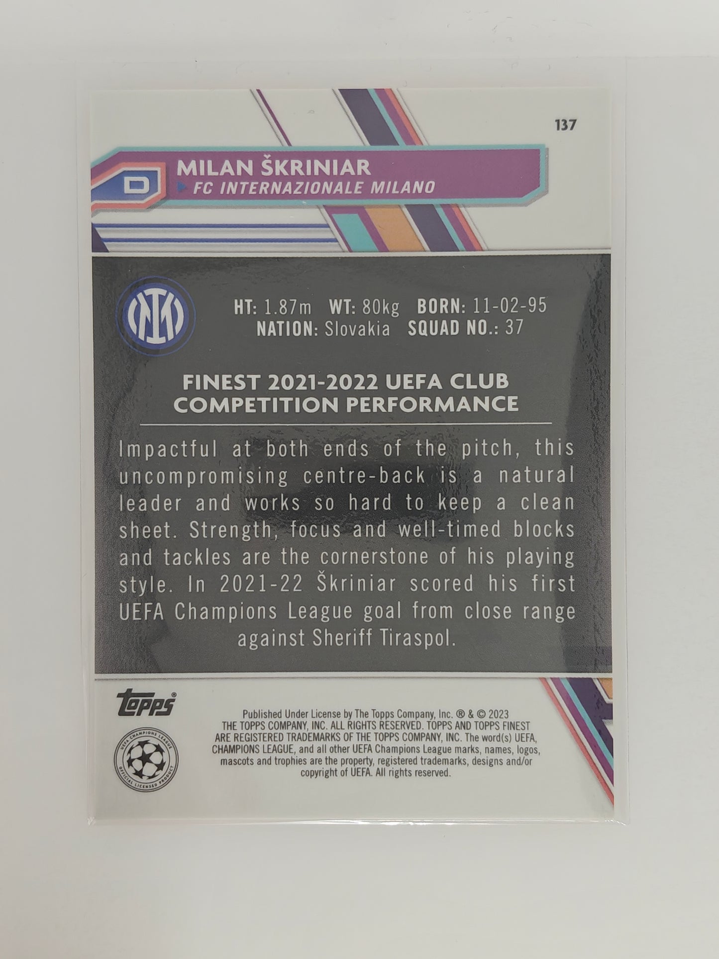Milan Skriniar /50 - Topps Finest 22/23