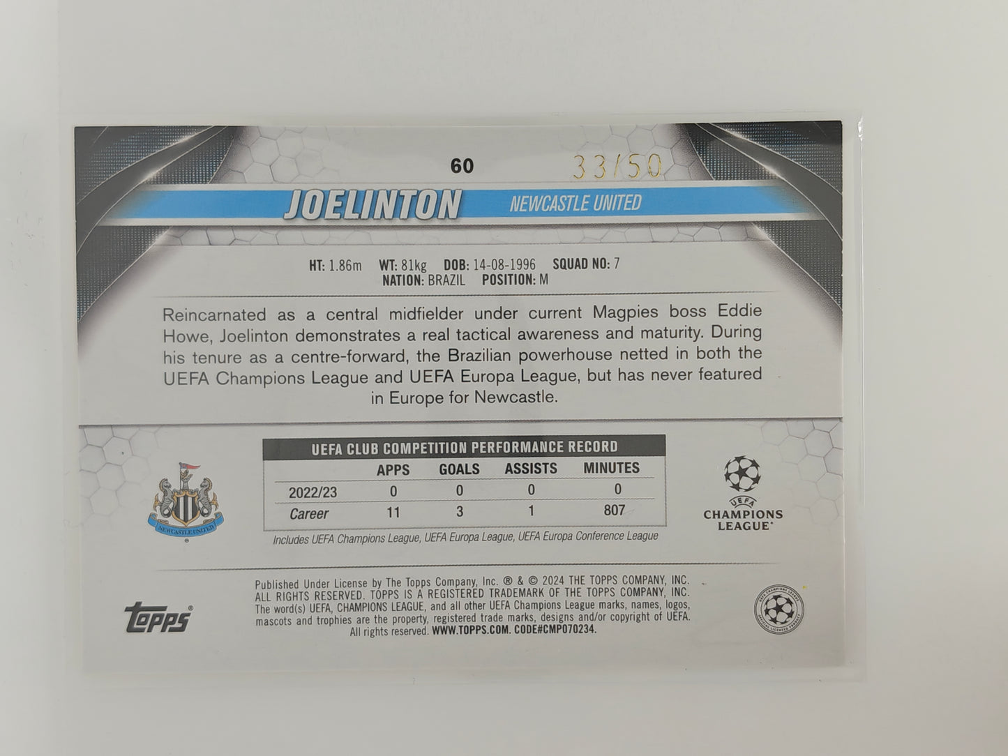 Joelinton/50 - Topps Flagship 23/24
