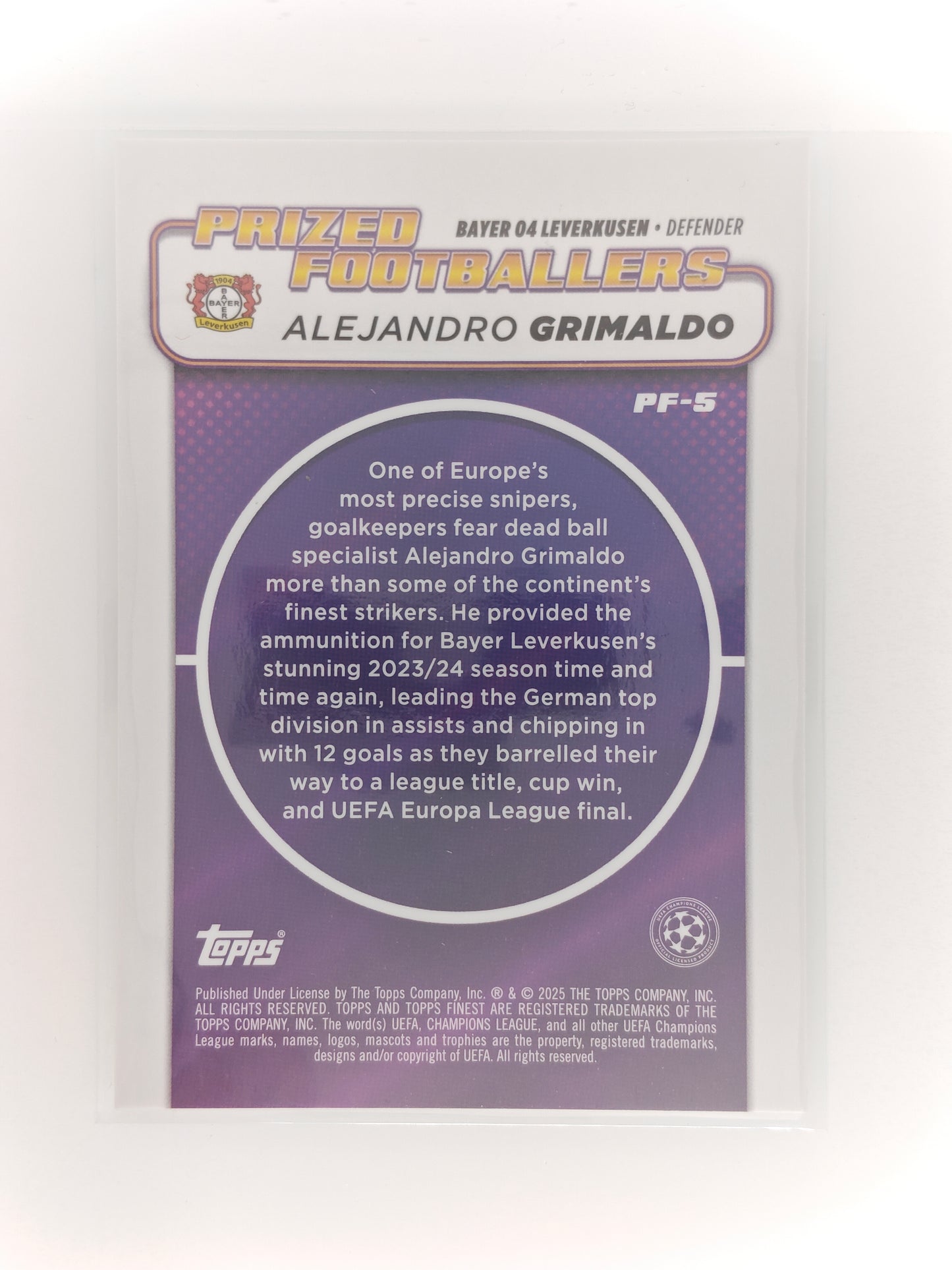 Alejandro Grimaldo /99 Prized Footballers - Topps Finest 24/25