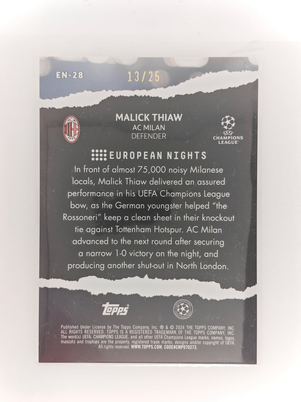 Malick Thiaw /25 European Night - Topps Flagship 23/24