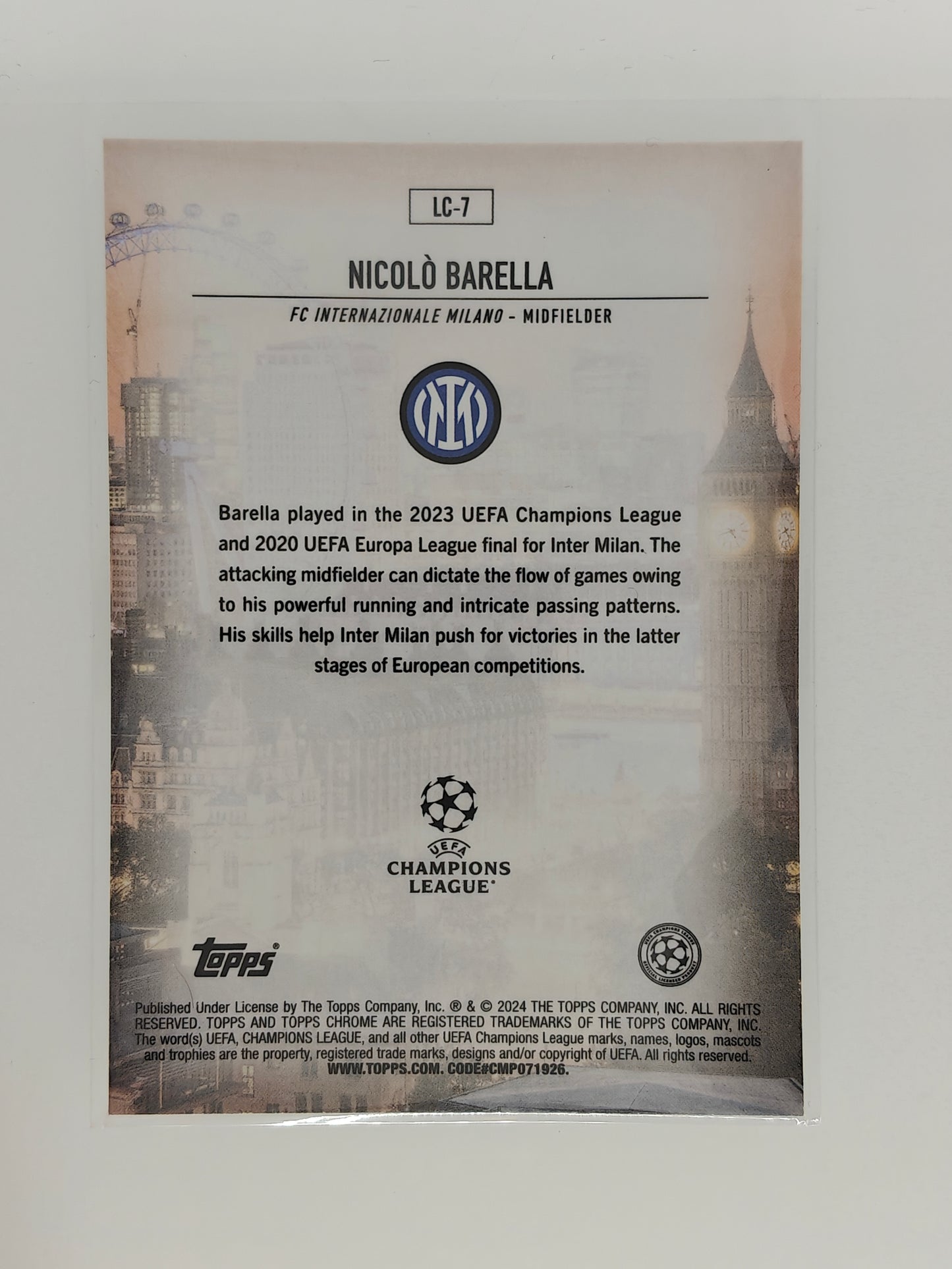 Nicolo Barella London Calling - Topps Chrome 23/24