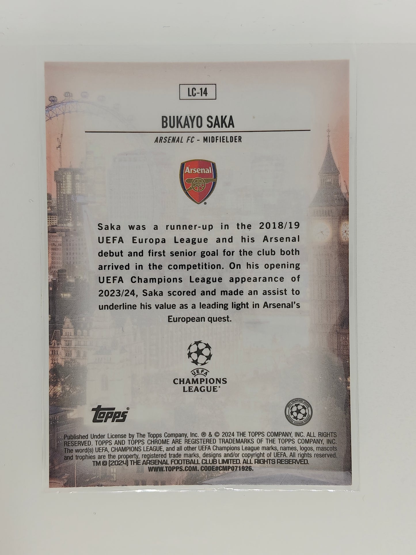 Bukayo Saka London Calling - Topps Chrome 23/24