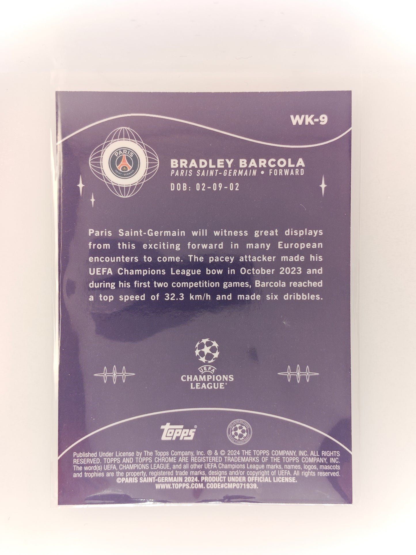 Bradley Barcola RC  Wonderkids - Topps Chrome 23/24