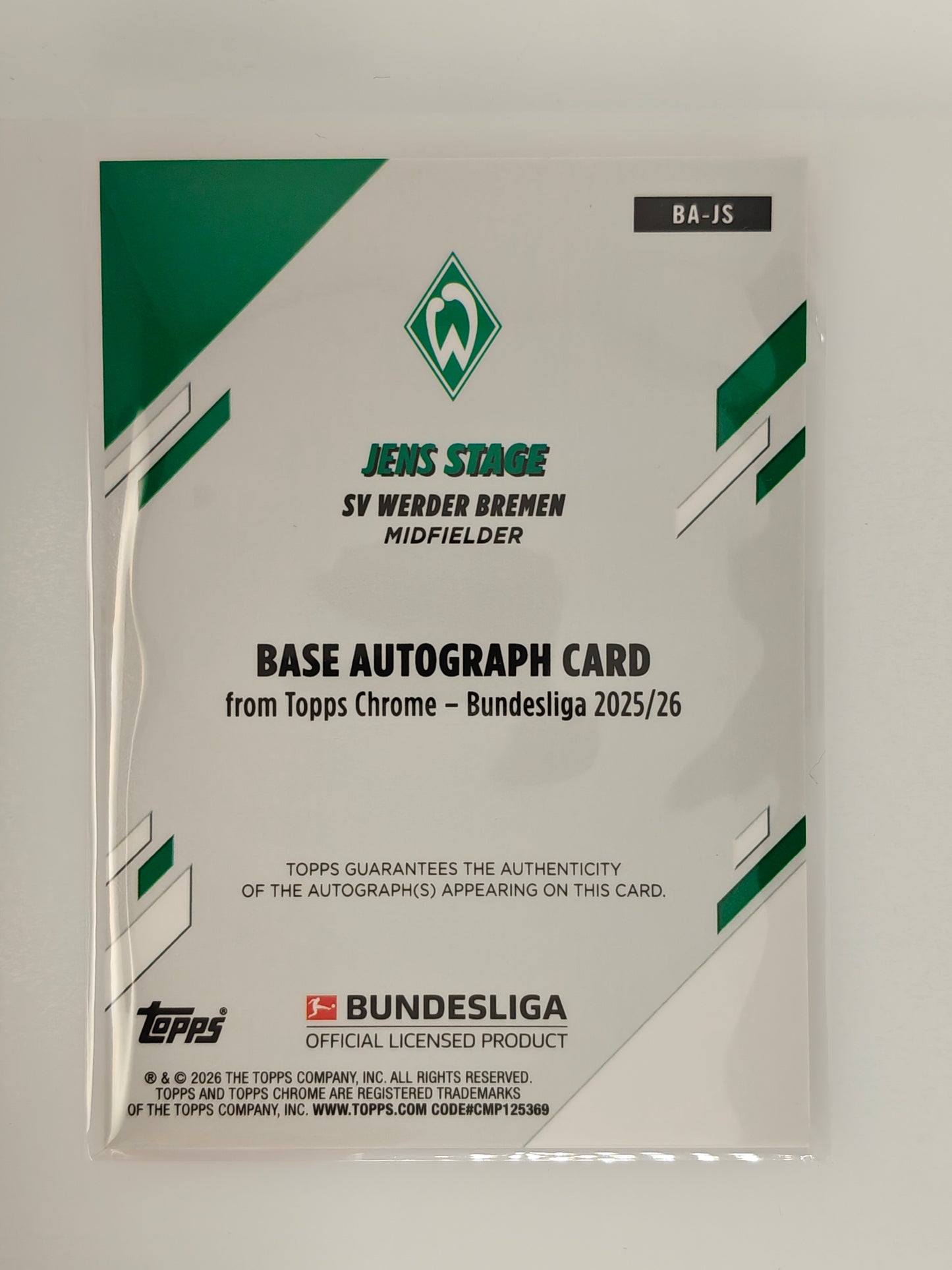 Jens Stage auto /25 - Topps Chrome Bundesliga 25/26