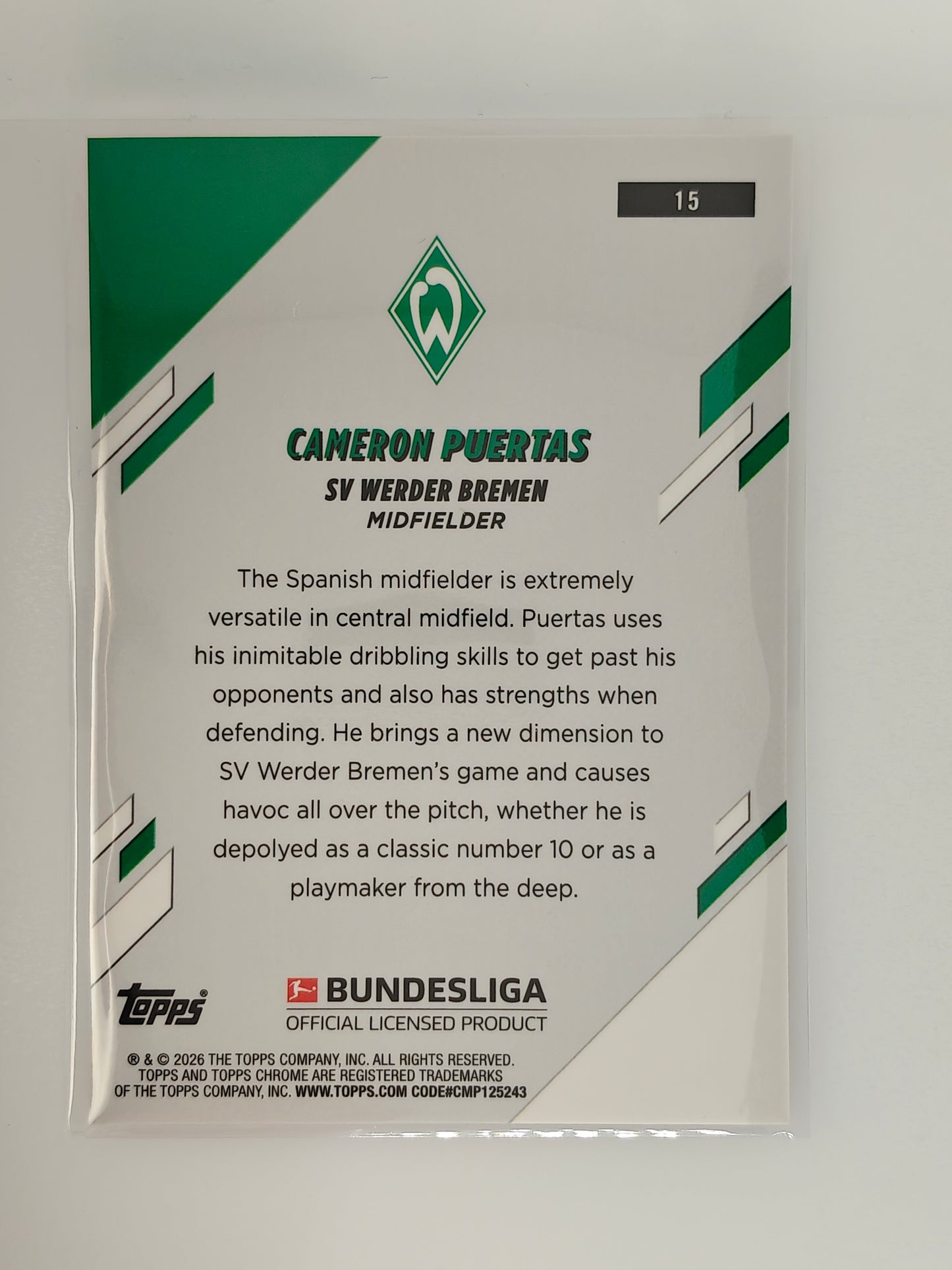 Cameron Puertas /5  - Topps Chrome Bundesliga 25/26 - Sapphire