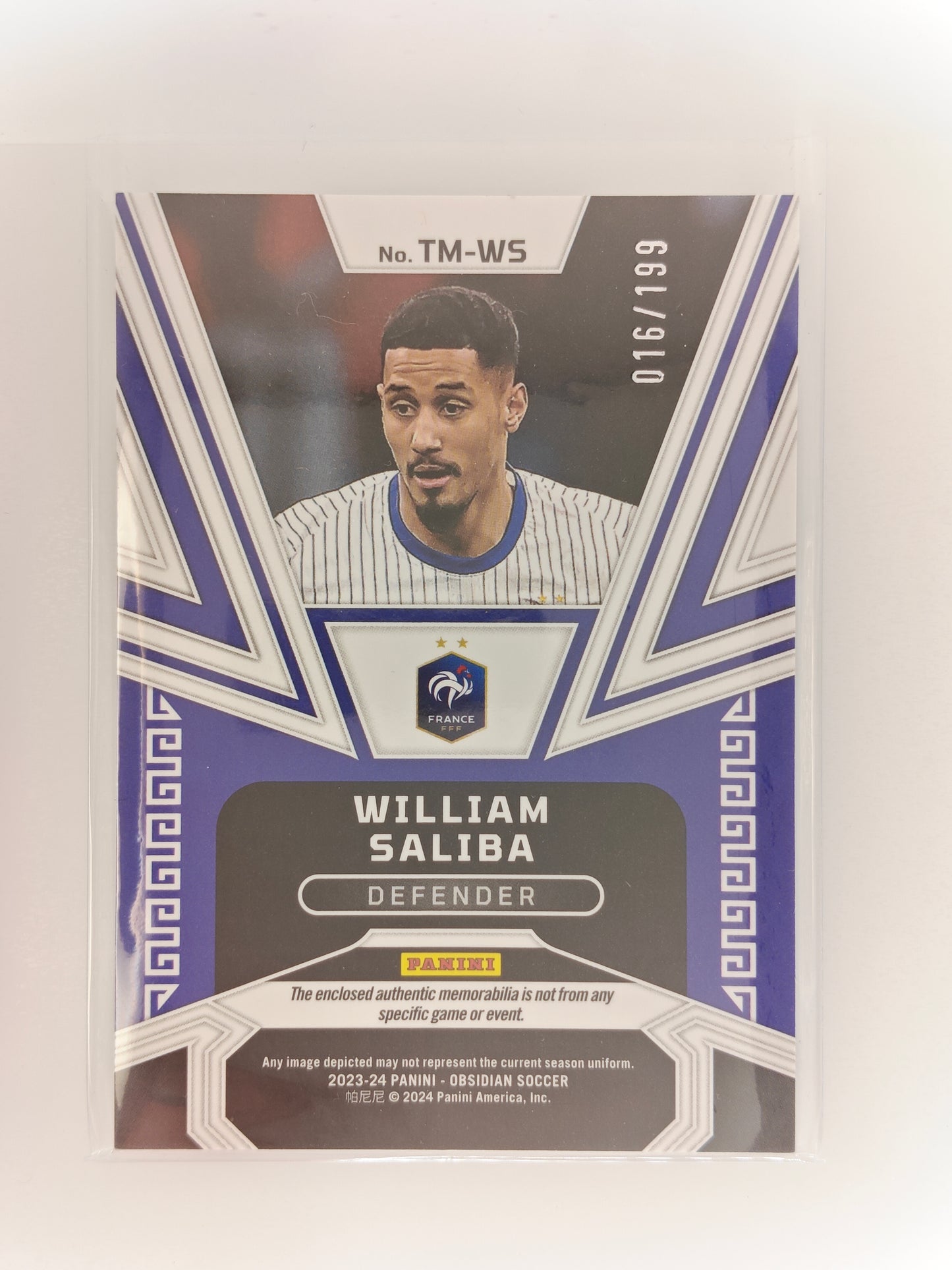 William Saliba patch /199 - Panini Obsidian 23/24