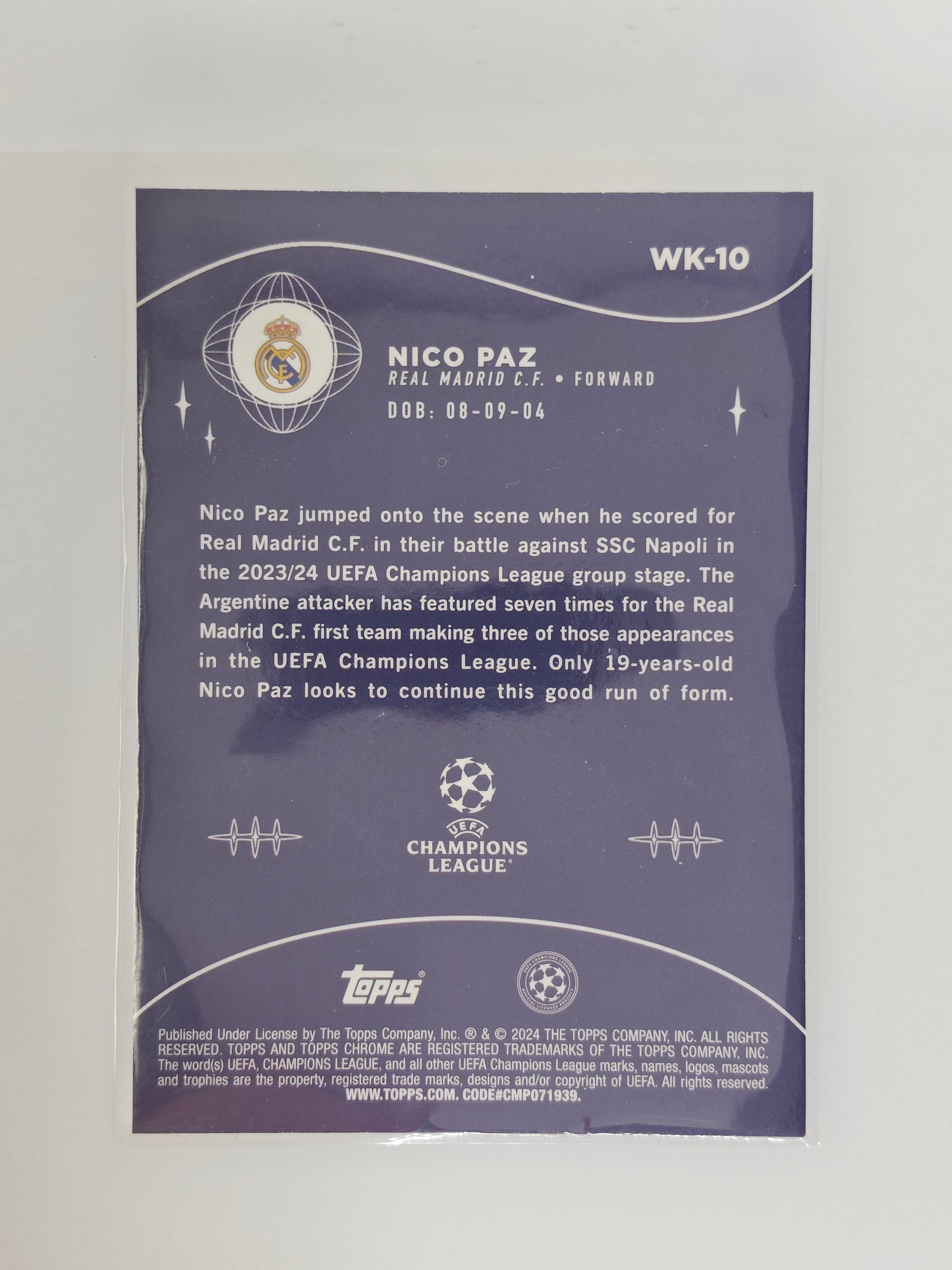 Nico Paz wonderkids RC - Topps Chrome 23/24