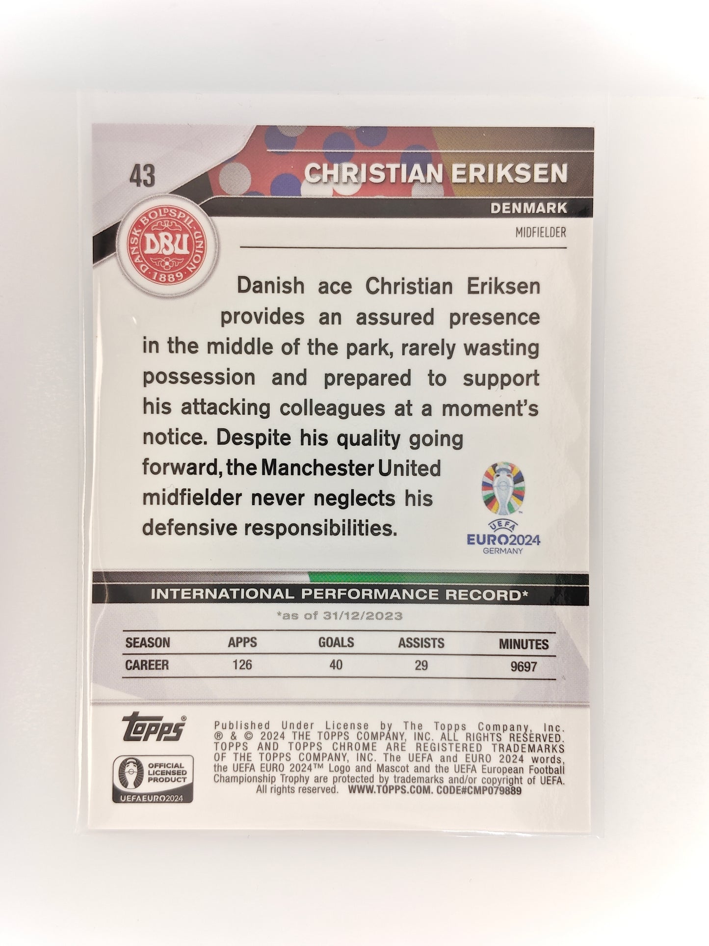 Christian Eriksen image variation SP Sapphire - Topps Chrome Euro 24 Sapphire