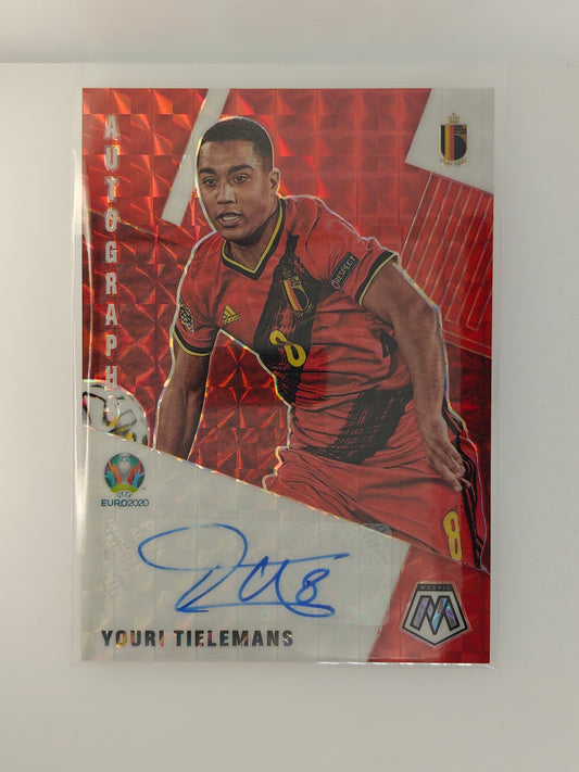 Youri Tielemans auto red color match - Panini Mosaic euro 2020