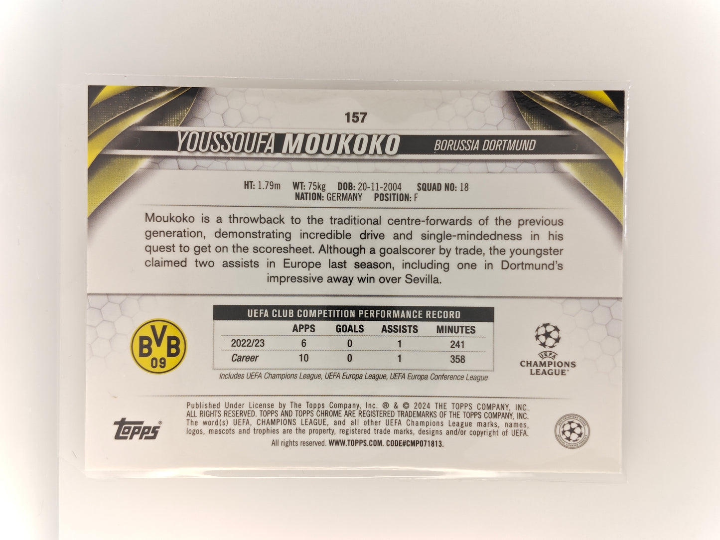 Youssoufa Moukoko /50 Sapphire - Topps Sapphire 23/24