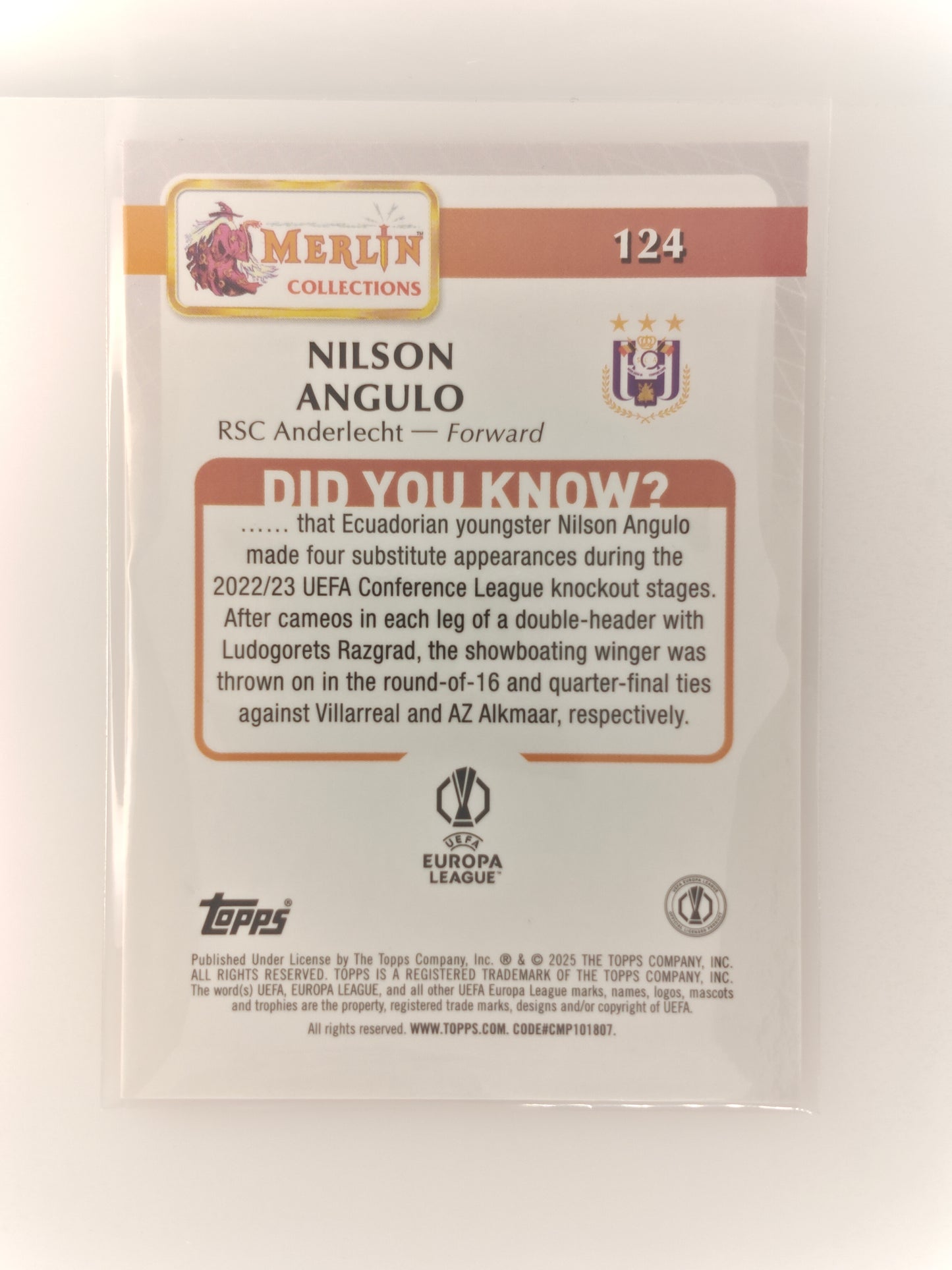 Nilson Angulo 25/25 RC - Topps Merlin 24/25