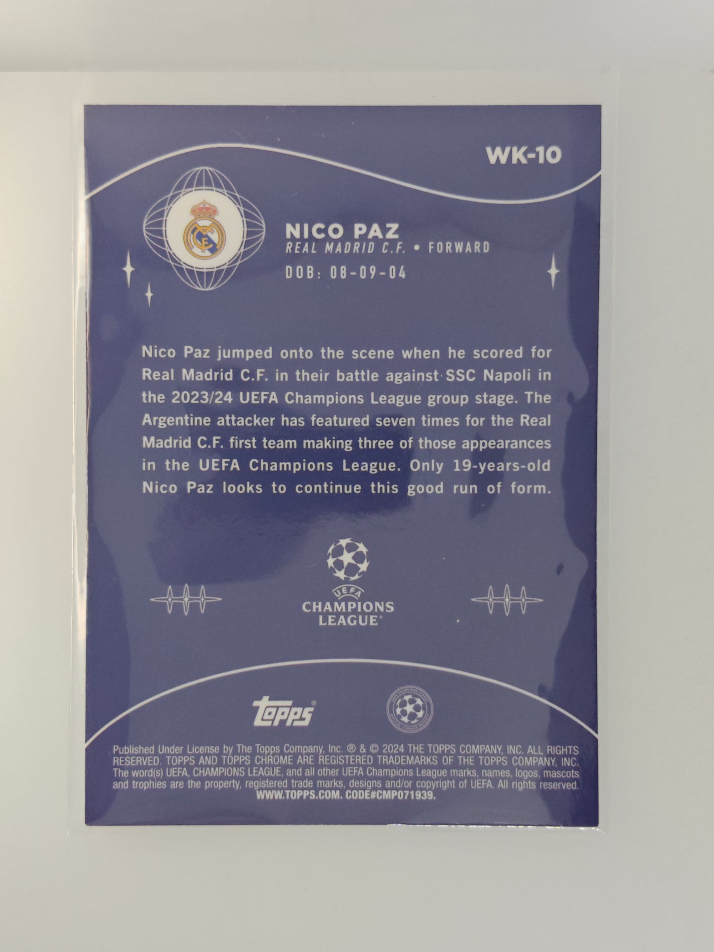 Nico Paz wonderkids RC sapphire - Topps Sapphire 23/24
