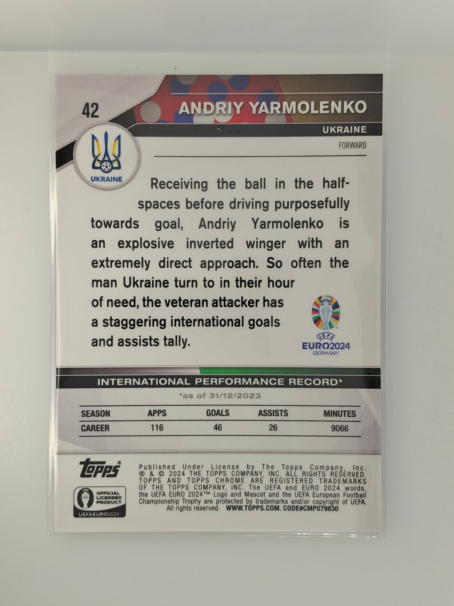 Andriy Yarmolenko Hero Variation SP - Topps Chrome Euro 24