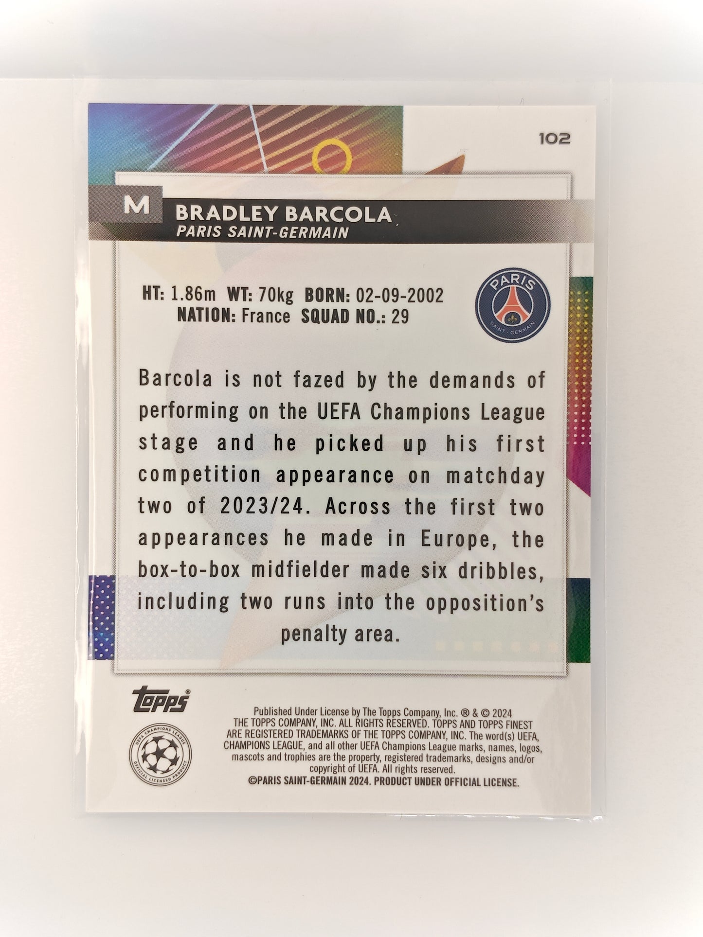 Bradley Barcola /150 RC - Topps Finest 23/24