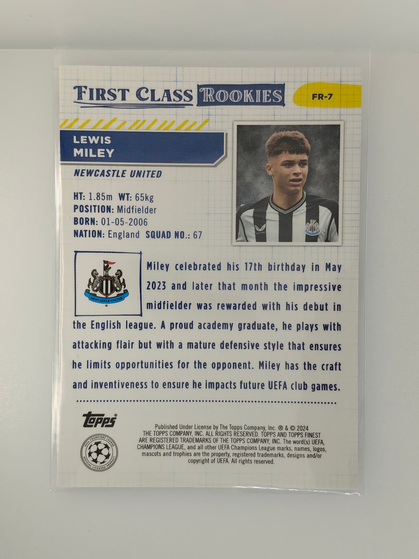 Lewis Miley First class RC - Topps Finest 23/24