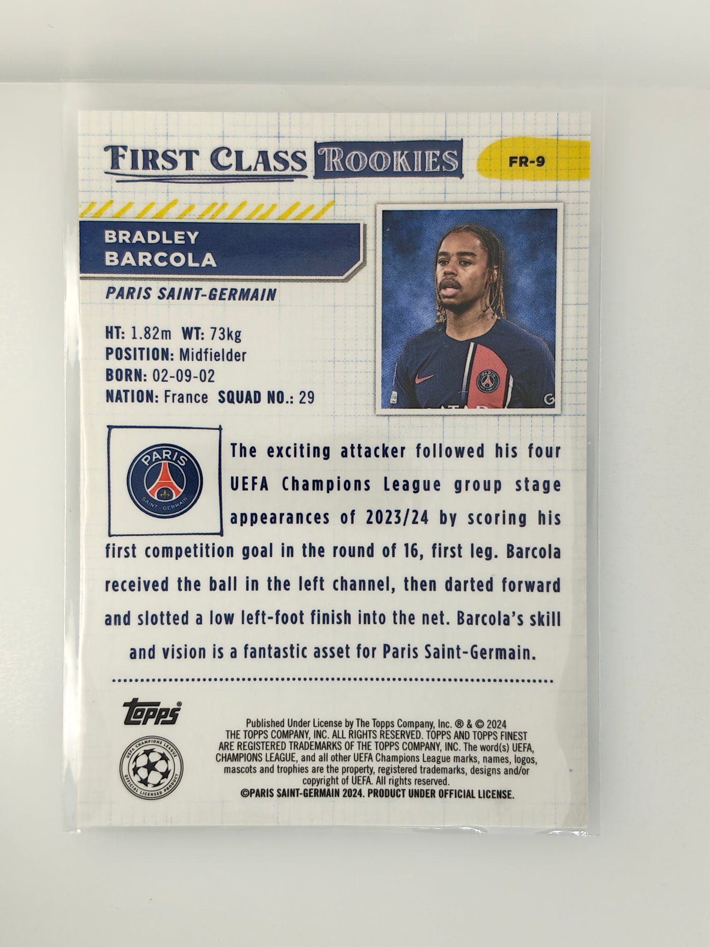 Bradley Barcola First class RC - Topps Finest 23/24