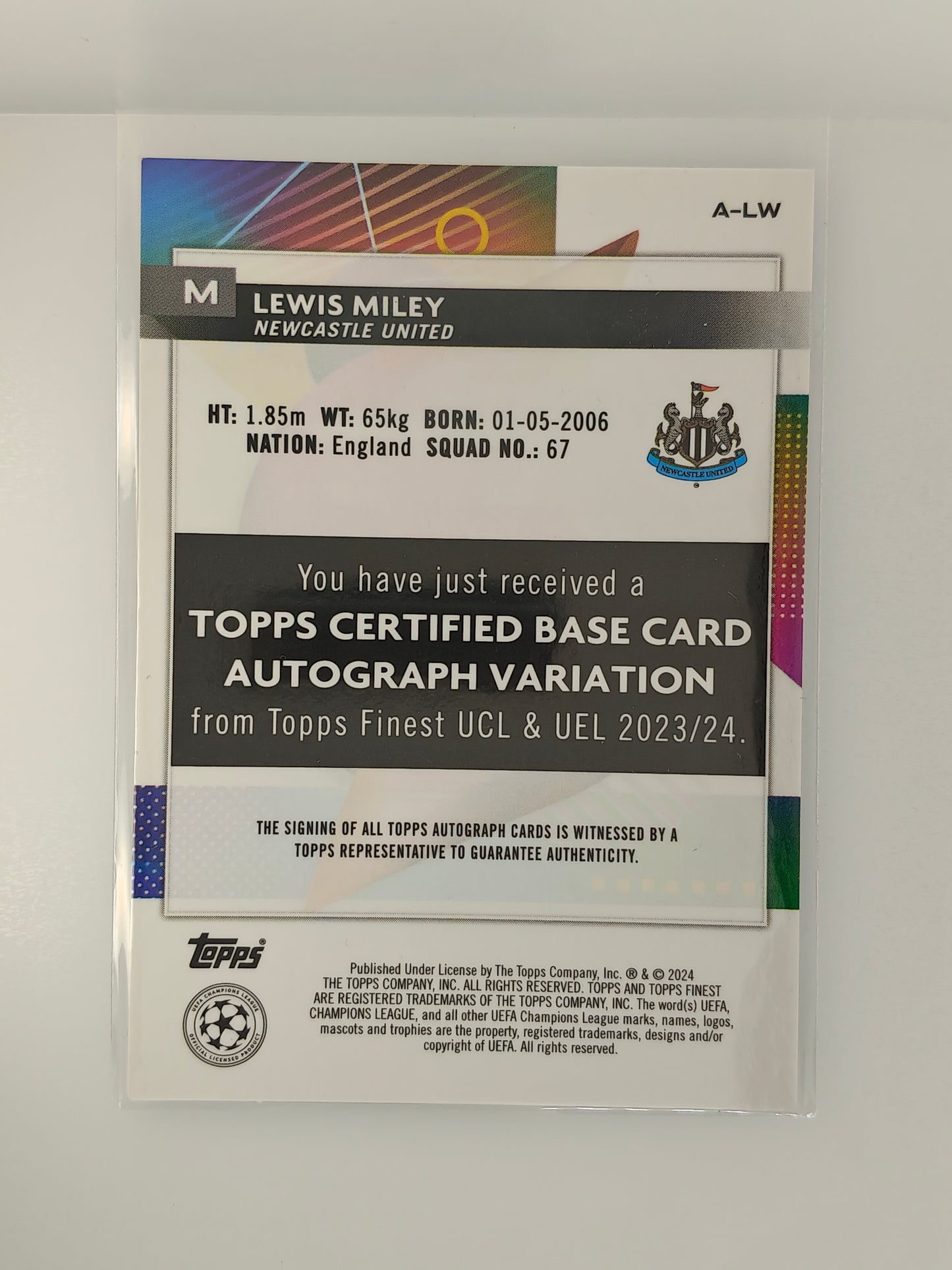 Lewis Miley auto RC - Topps Finest 23/24