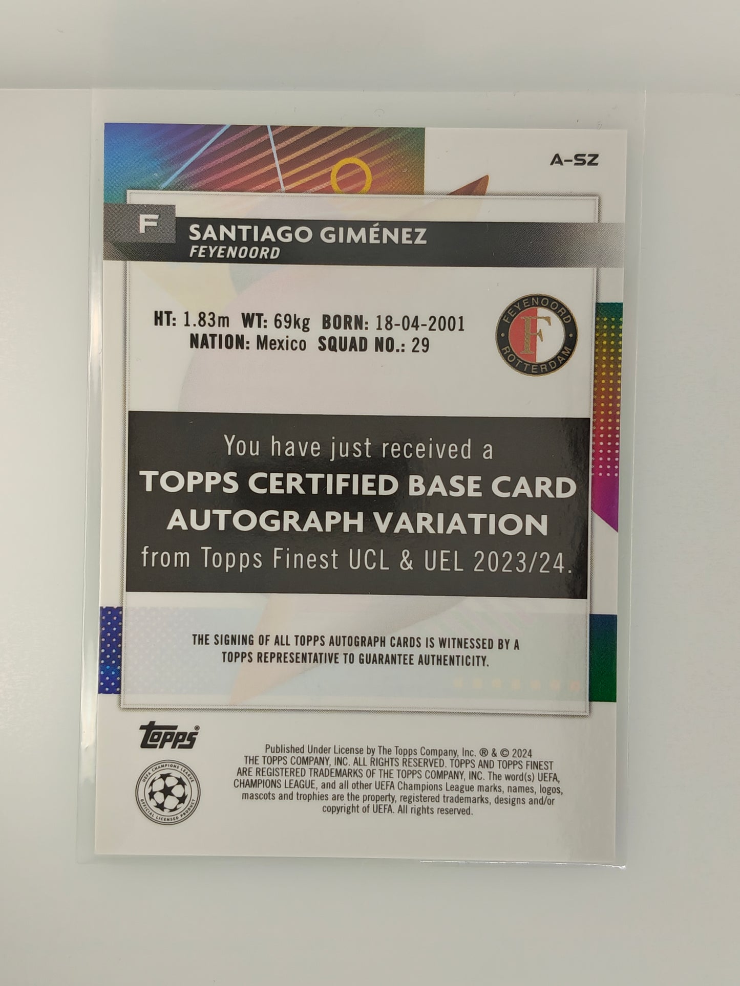 Santiago Gimenez auto /99 - Topps Finest 23/24