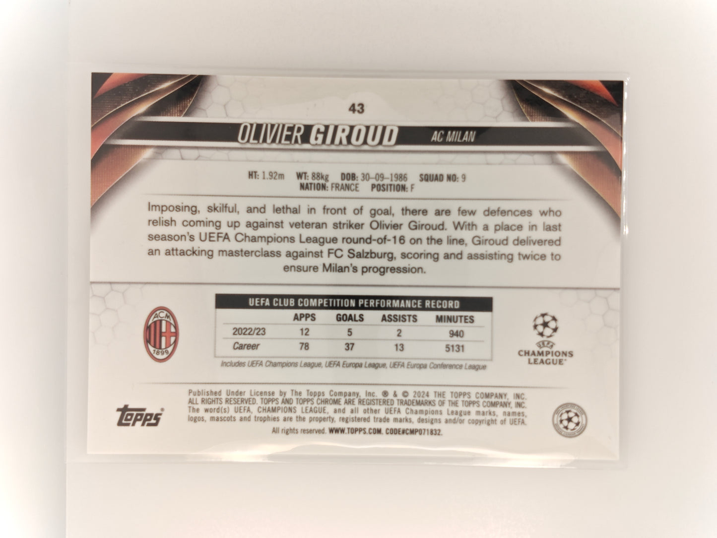 Olivier Giroud /XI Roman Numerals - Topps Chrome 23/24