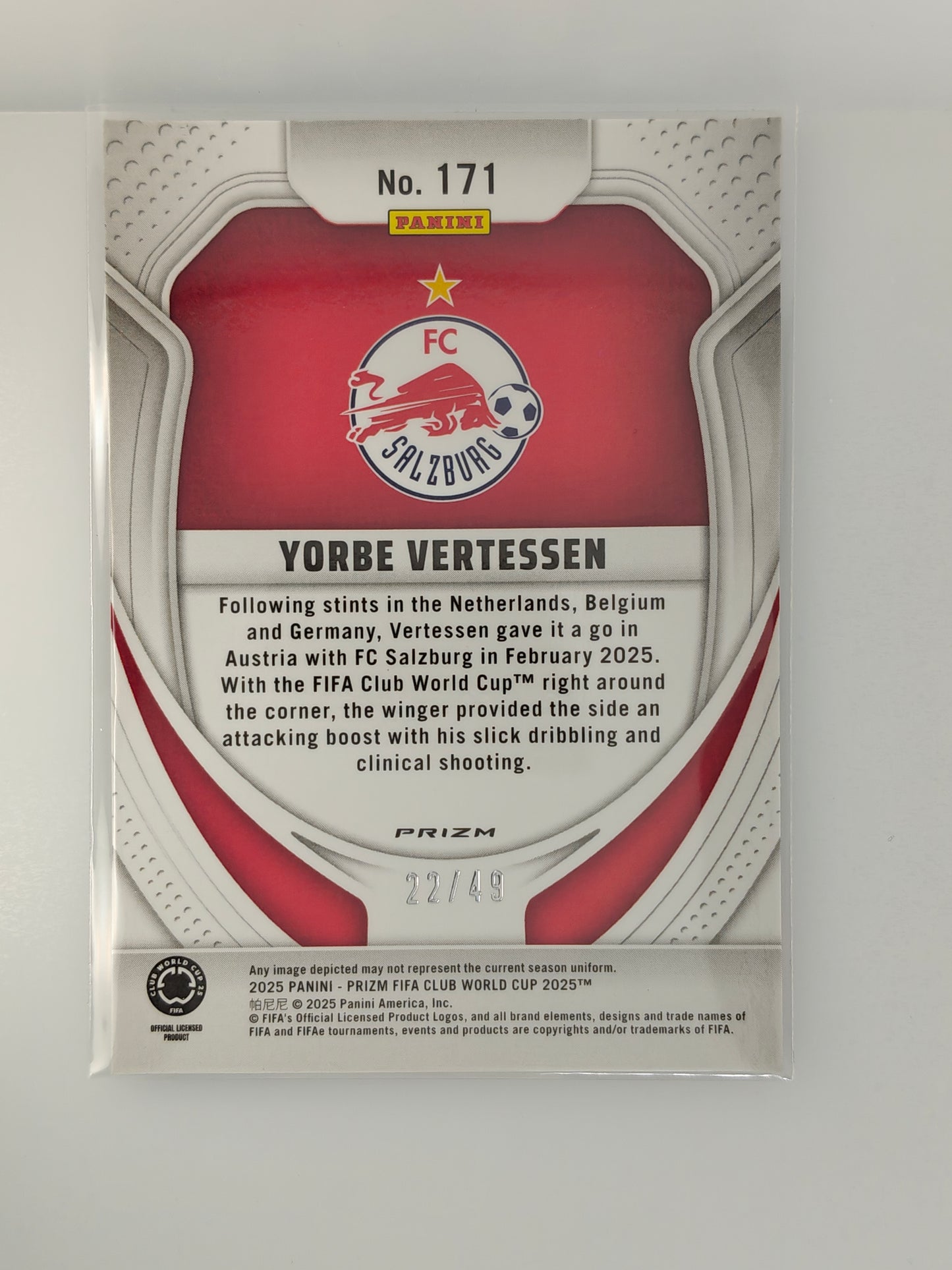 Yorbe Vertessen /49 RC - Panini Prizm Club World Cup