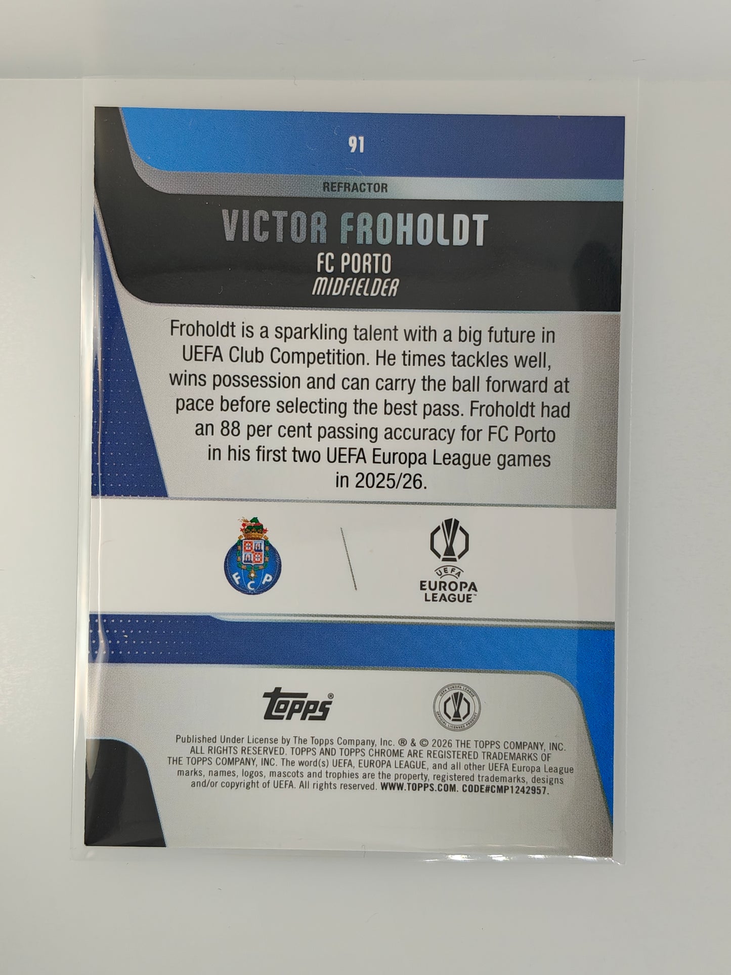 Victor Froholdt rc Refractor - Topps Chrome 25/26