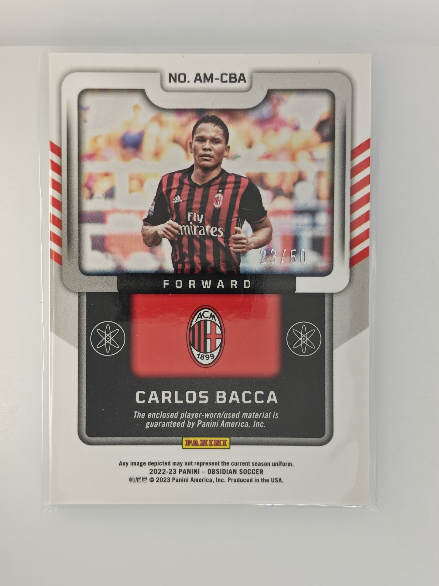 Carlos Bacca patch /50 Player-worn  - Panini Obsidian 22/23