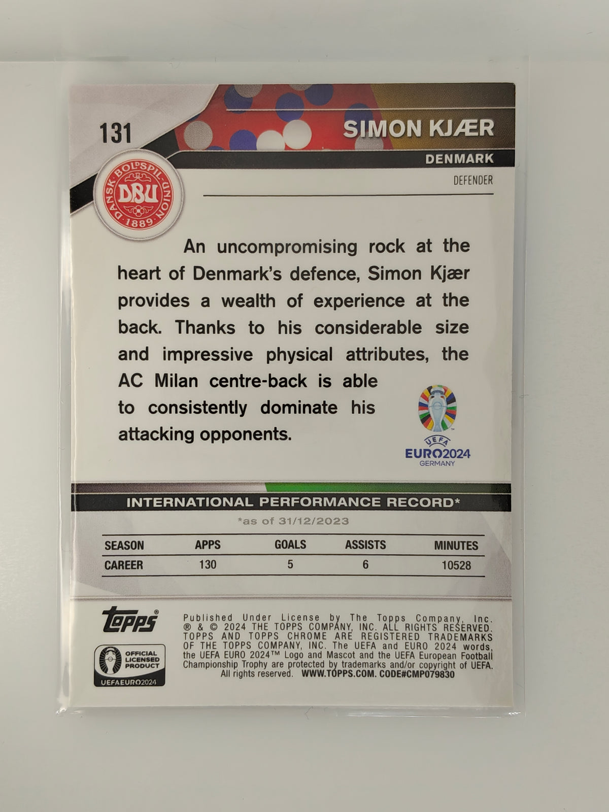 Simon Kjær Sapphire - Topps Chrome Euro 24 Sapphire