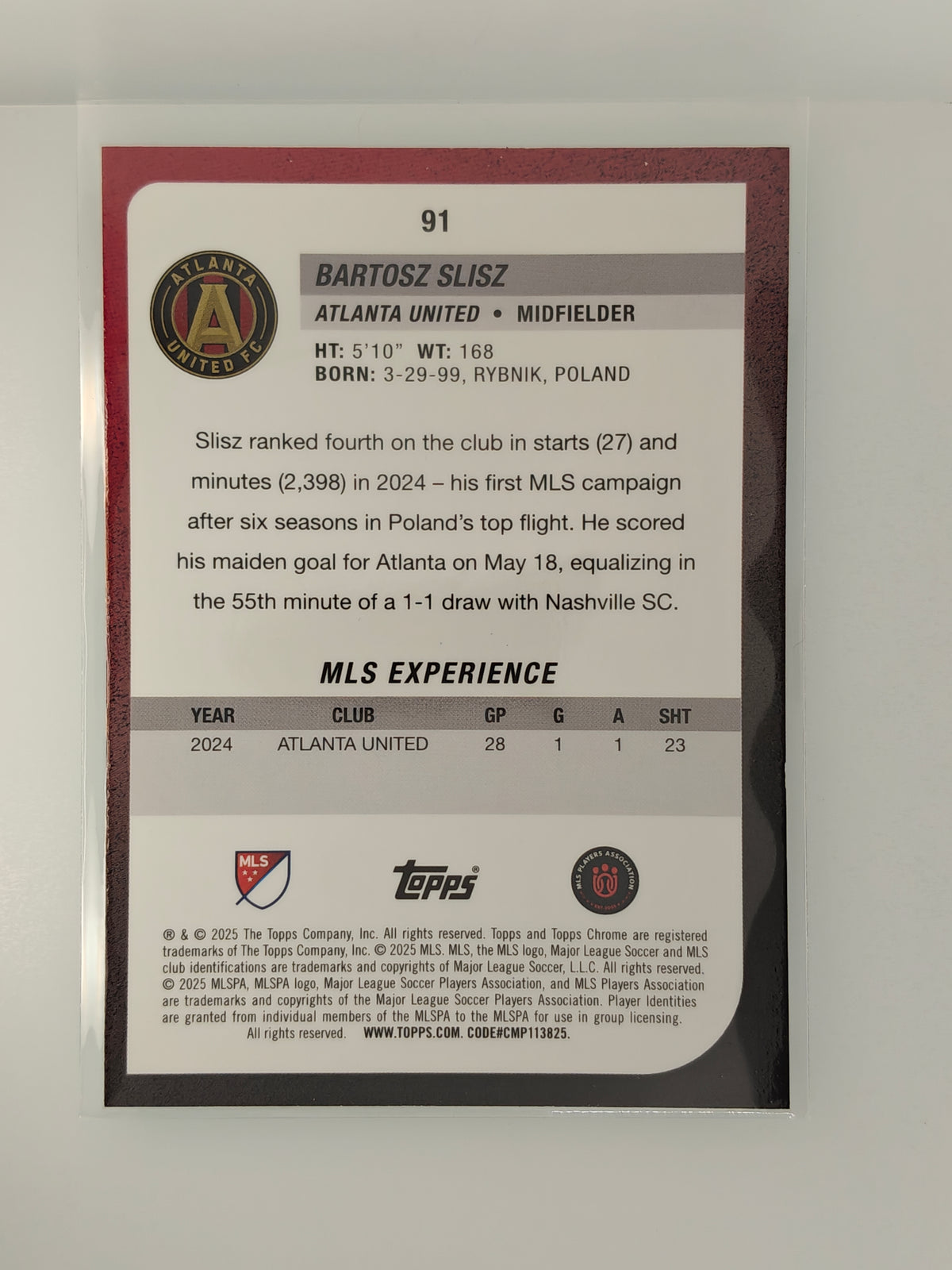 Bartosz Slisz /199 - Topps Chrome Mls 25/26