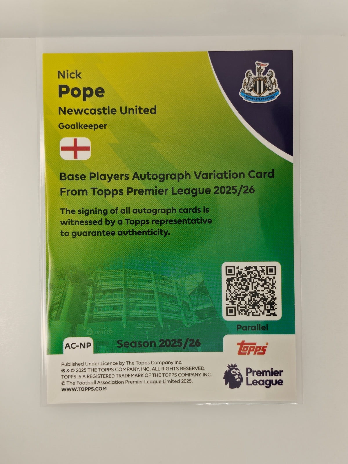 Nick Pope Auto /75 - Topps Premier League 25/26