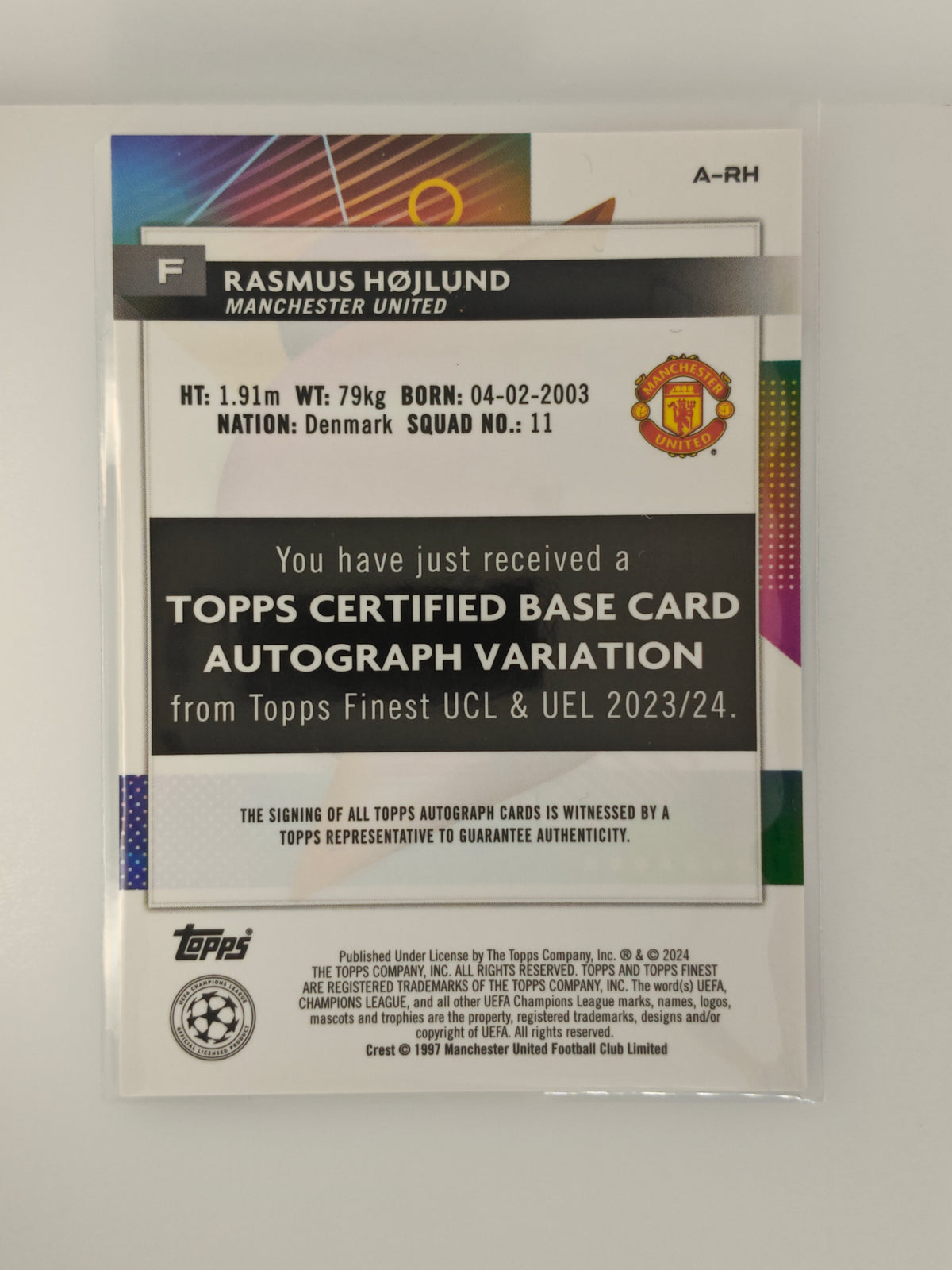 Rasmus Højlund auto - Topps Finest 23/24