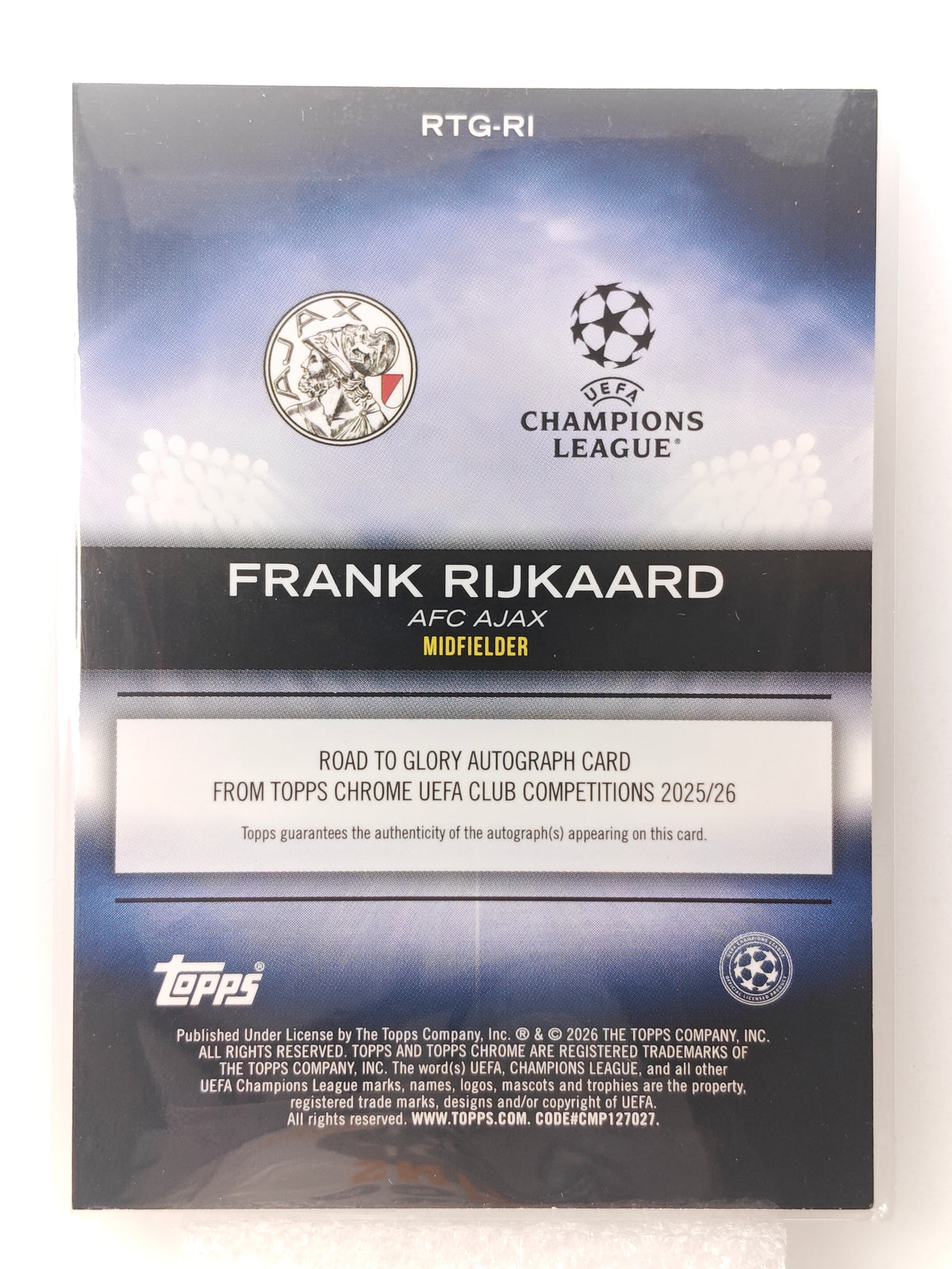 Frank Rijkaard auto /50 Road to Glory - Topps Chrome 25/26